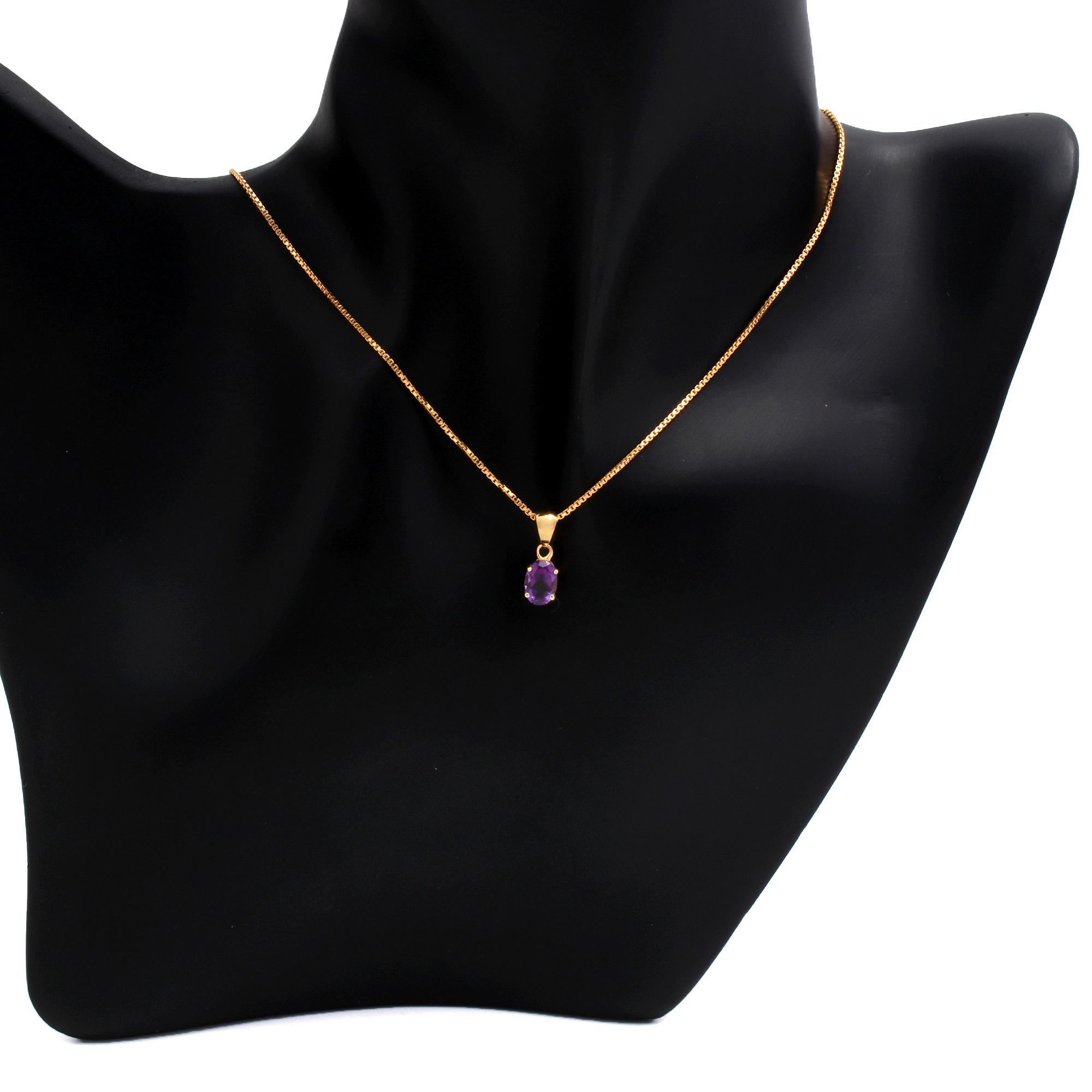 Amethyst Solitaire Pendant With Chain