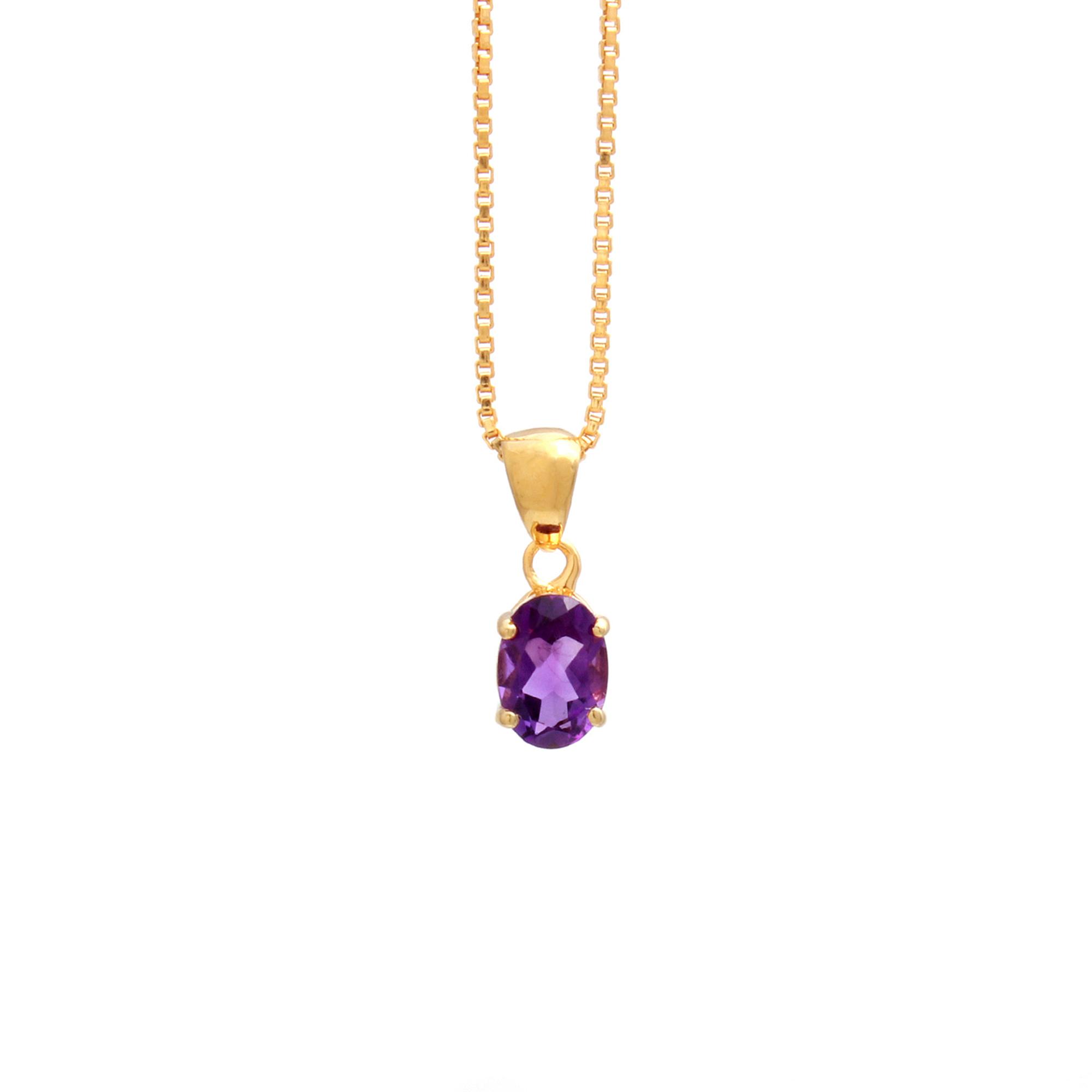 Amethyst Solitaire Pendant With Chain