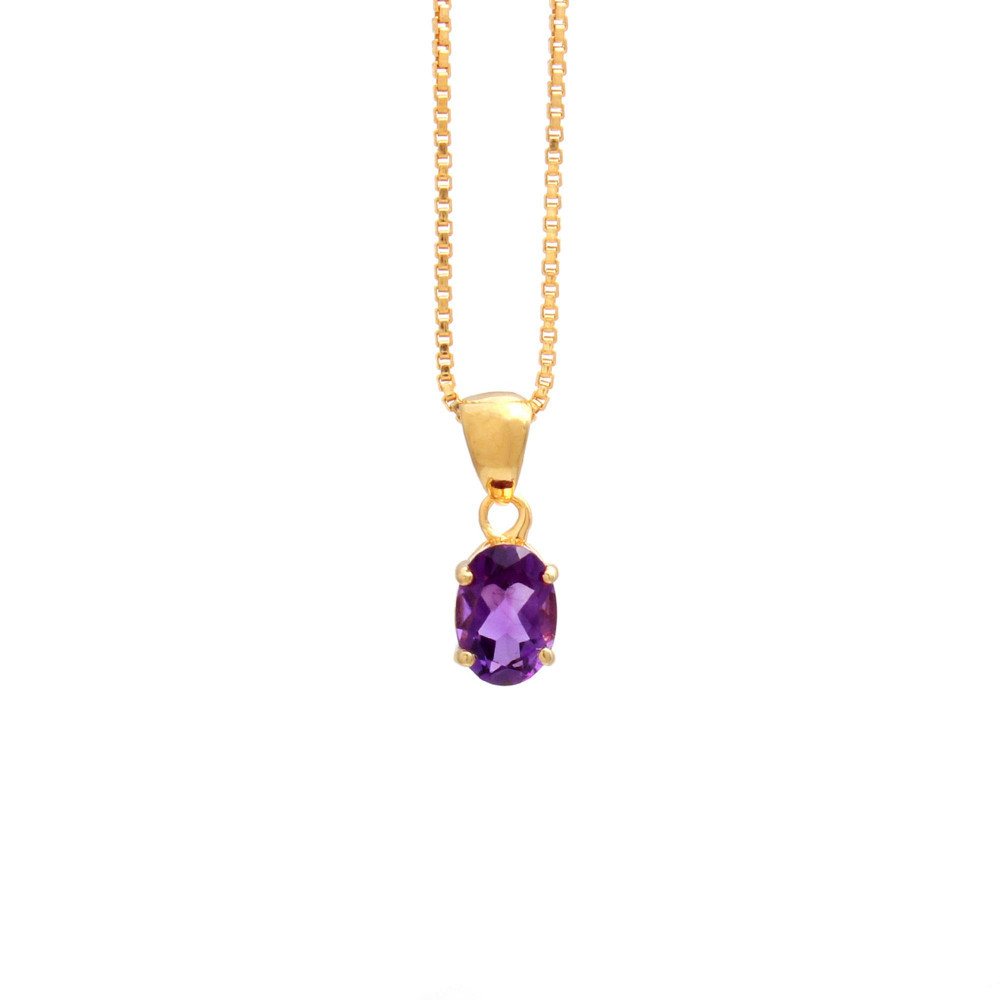 Image of Amethyst Solitaire Pendant With Chain