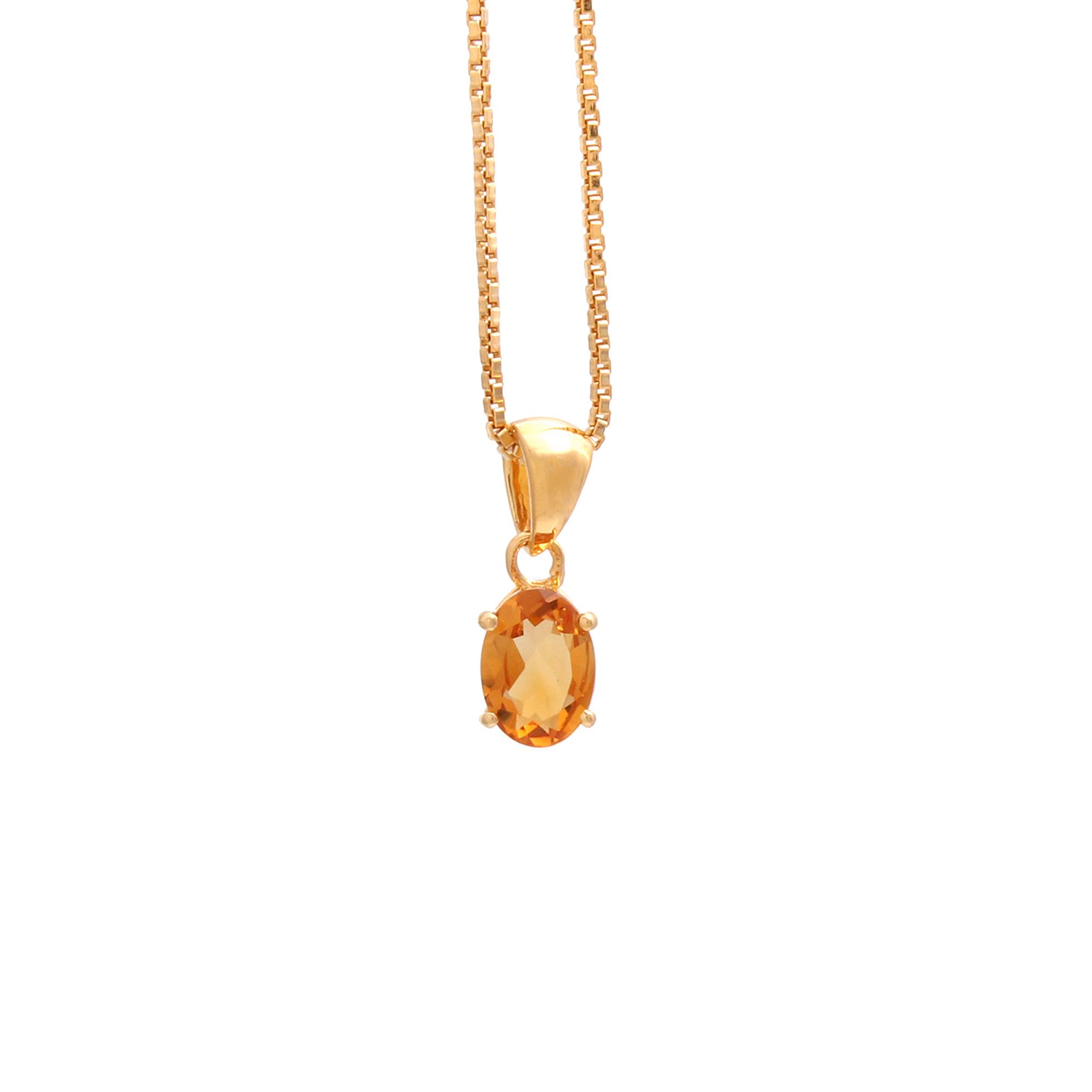 Citrine Solitaire Pendant With Chain