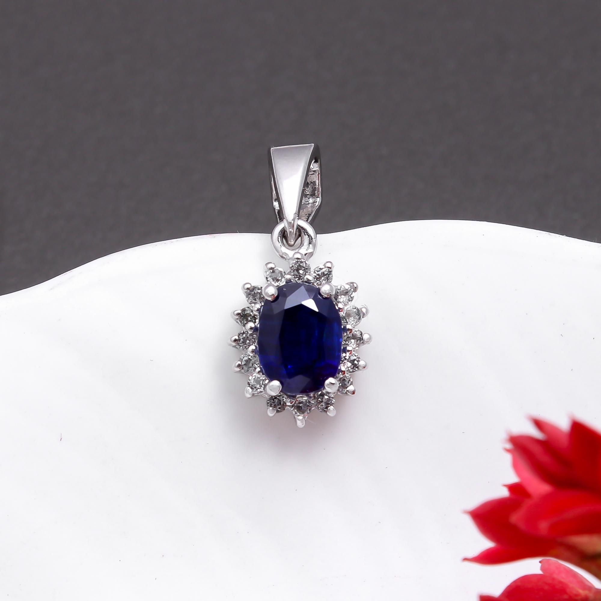 Diffused Blue Sapphire Pendant with Natural White Zircon