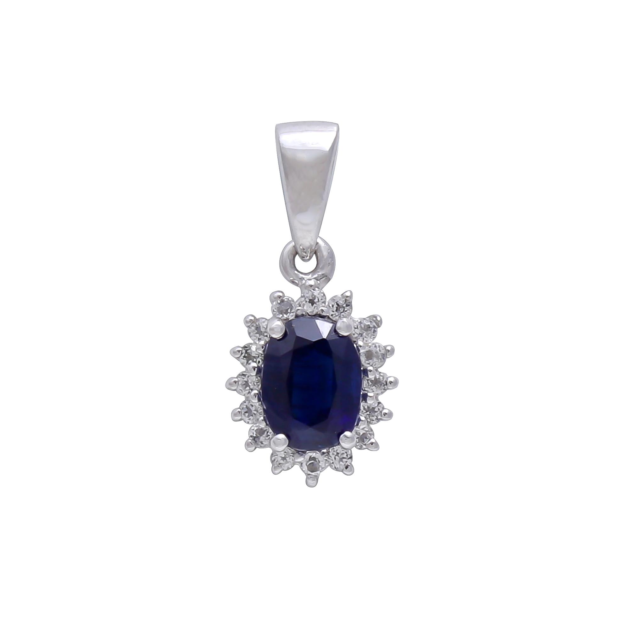 Diffused Blue Sapphire Pendant with Natural White Zircon