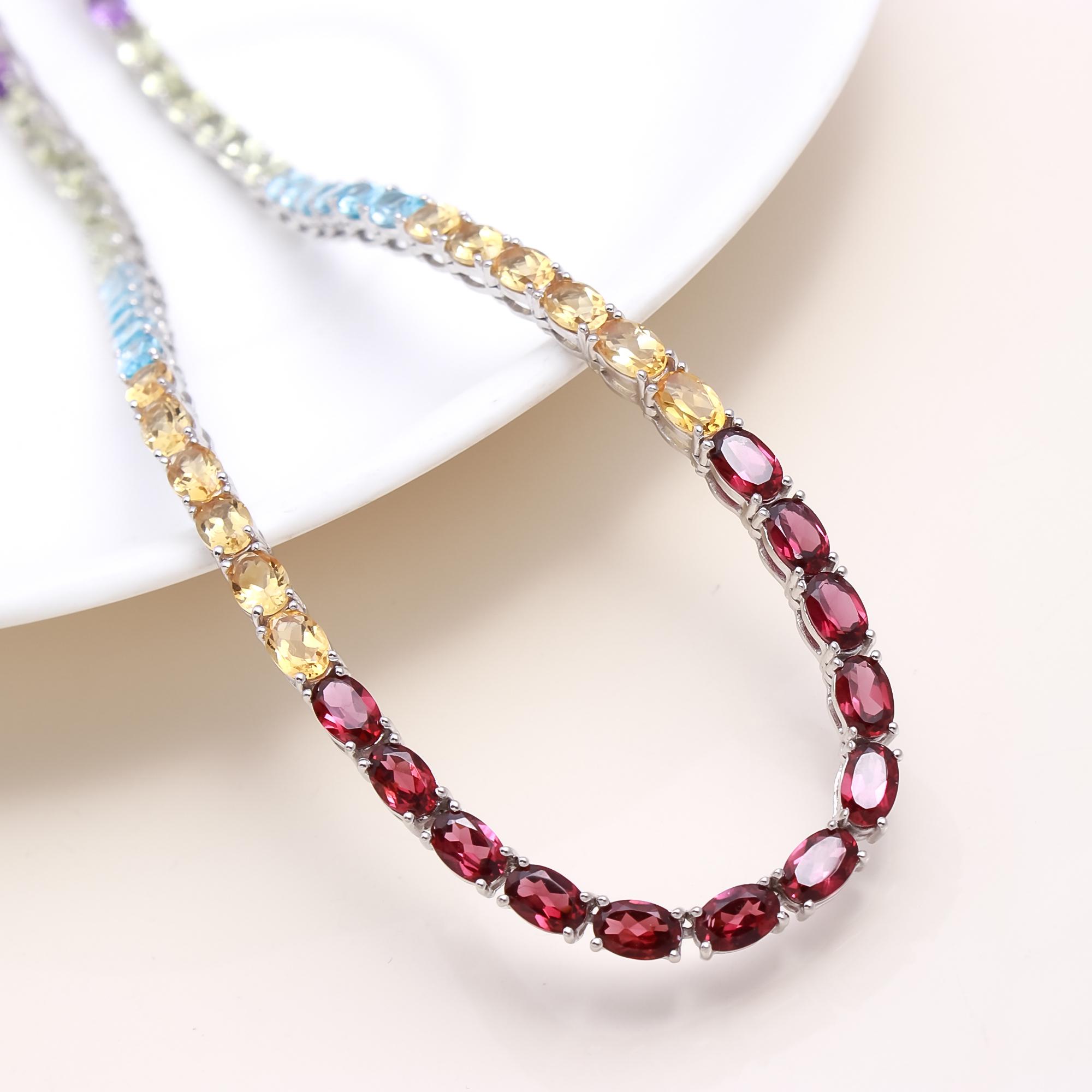 Multi Gemstone Tennis Necklace
