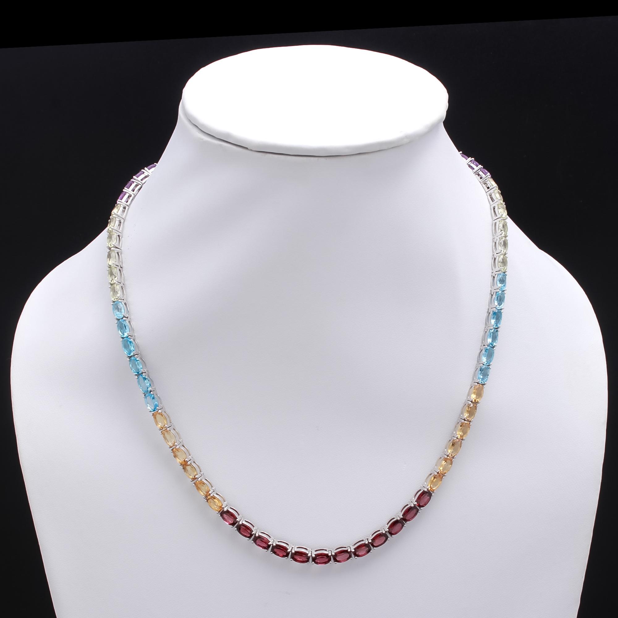 Multi Gemstone Tennis Necklace