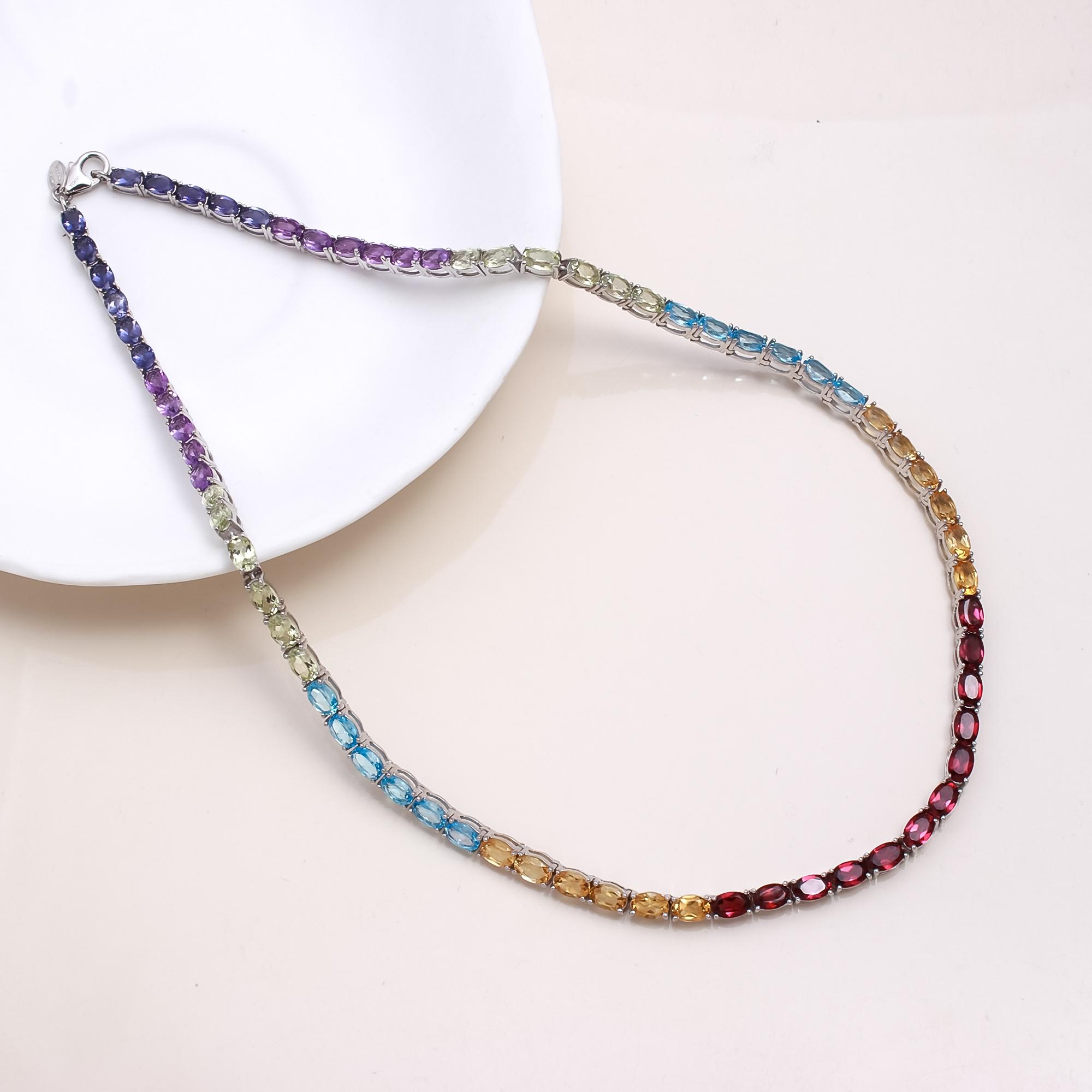 Multi Gemstone Tennis Necklace