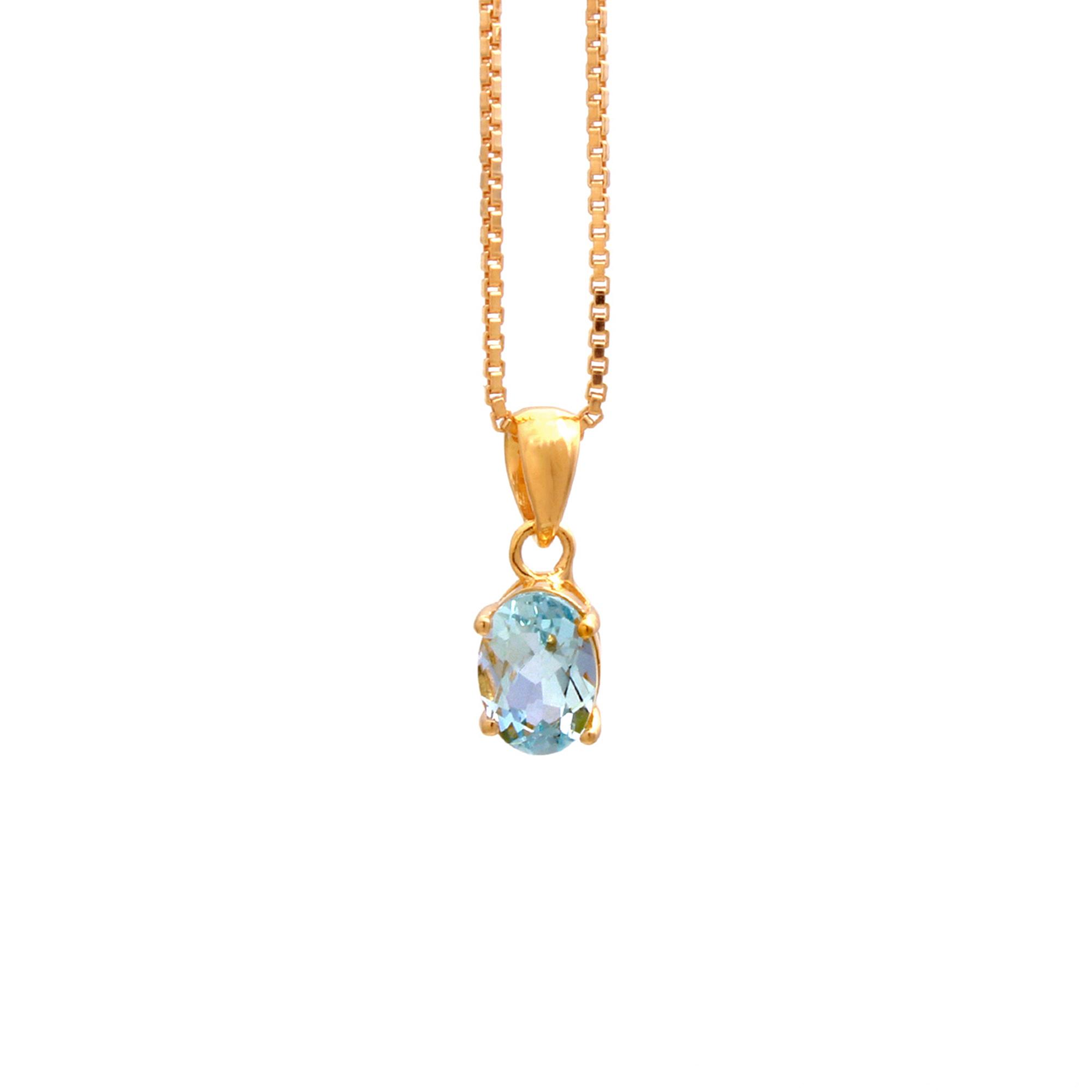 Aquamarine Solitaire Pendant With Chain