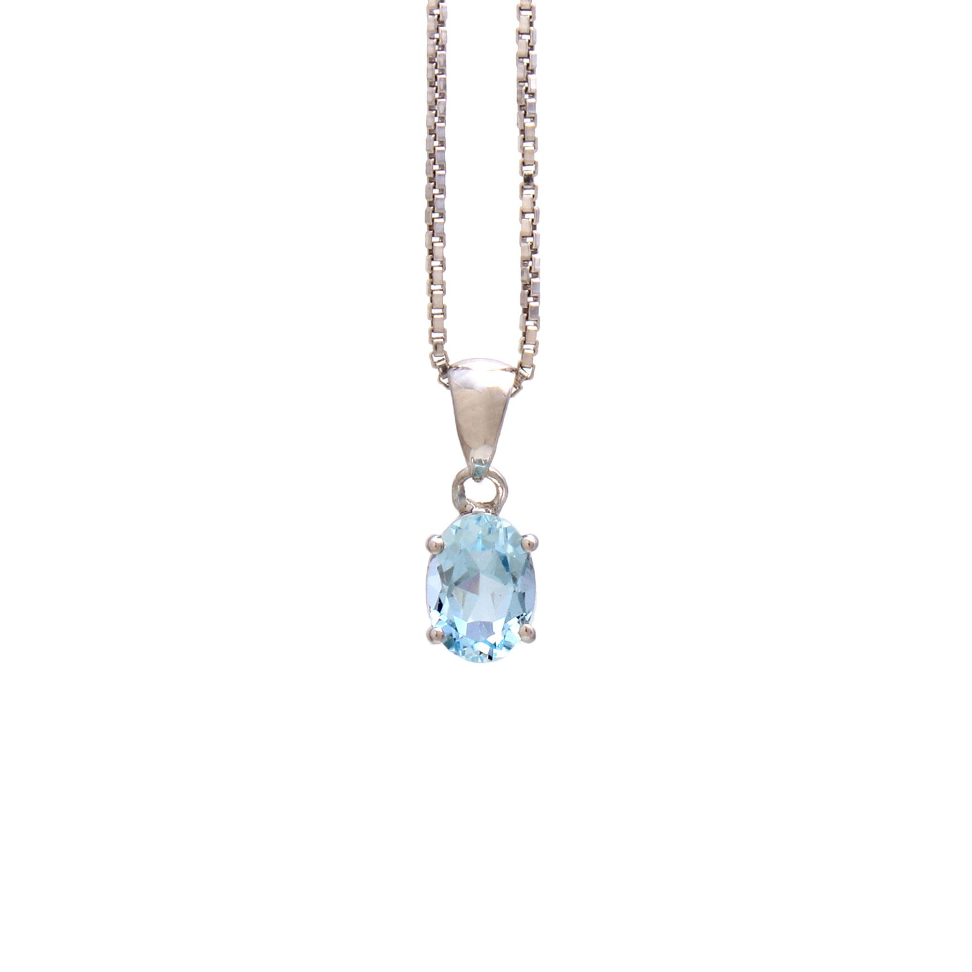 Aquamarine Solitaire Pendant With Chain