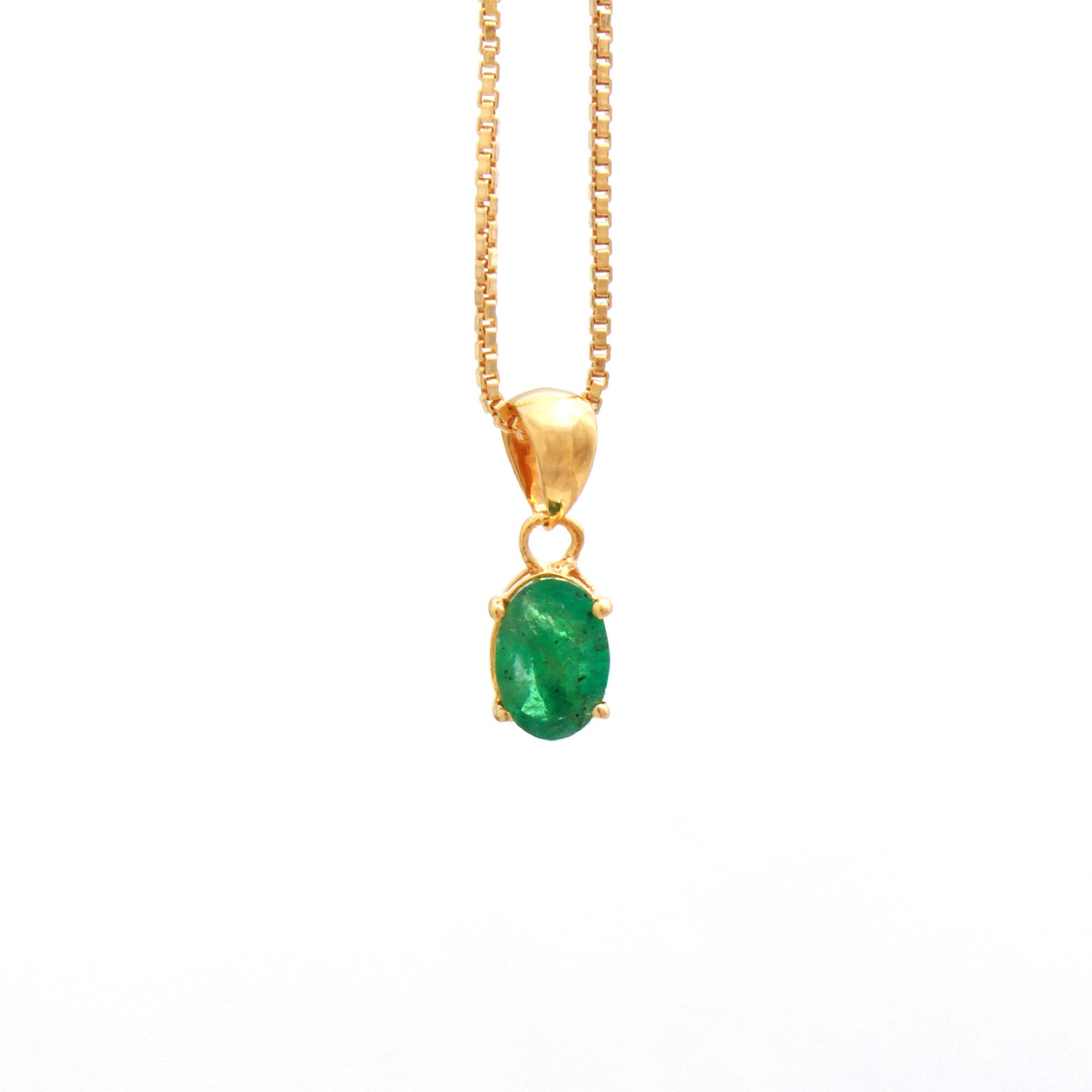 Zambian Emerald Solitaire Pendant With Chain