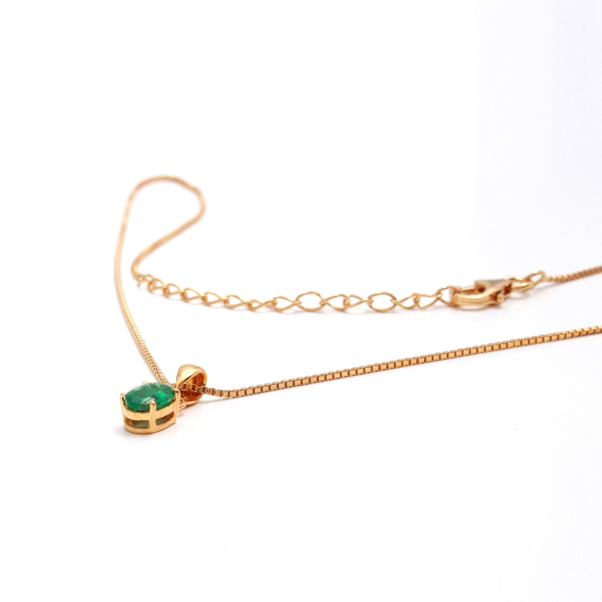 Zambian Emerald Solitaire Pendant With Chain