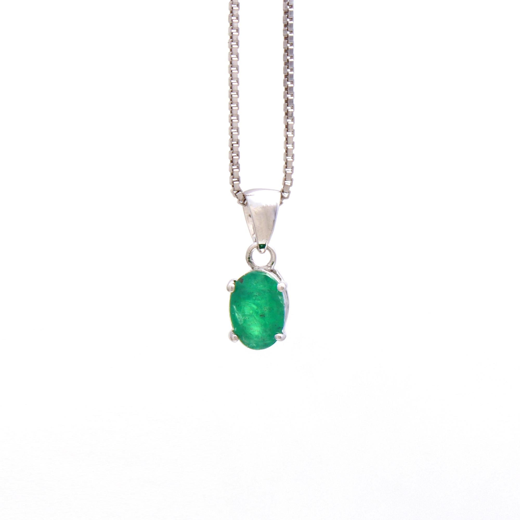 Zambian Emerald Solitaire Pendant With Chain