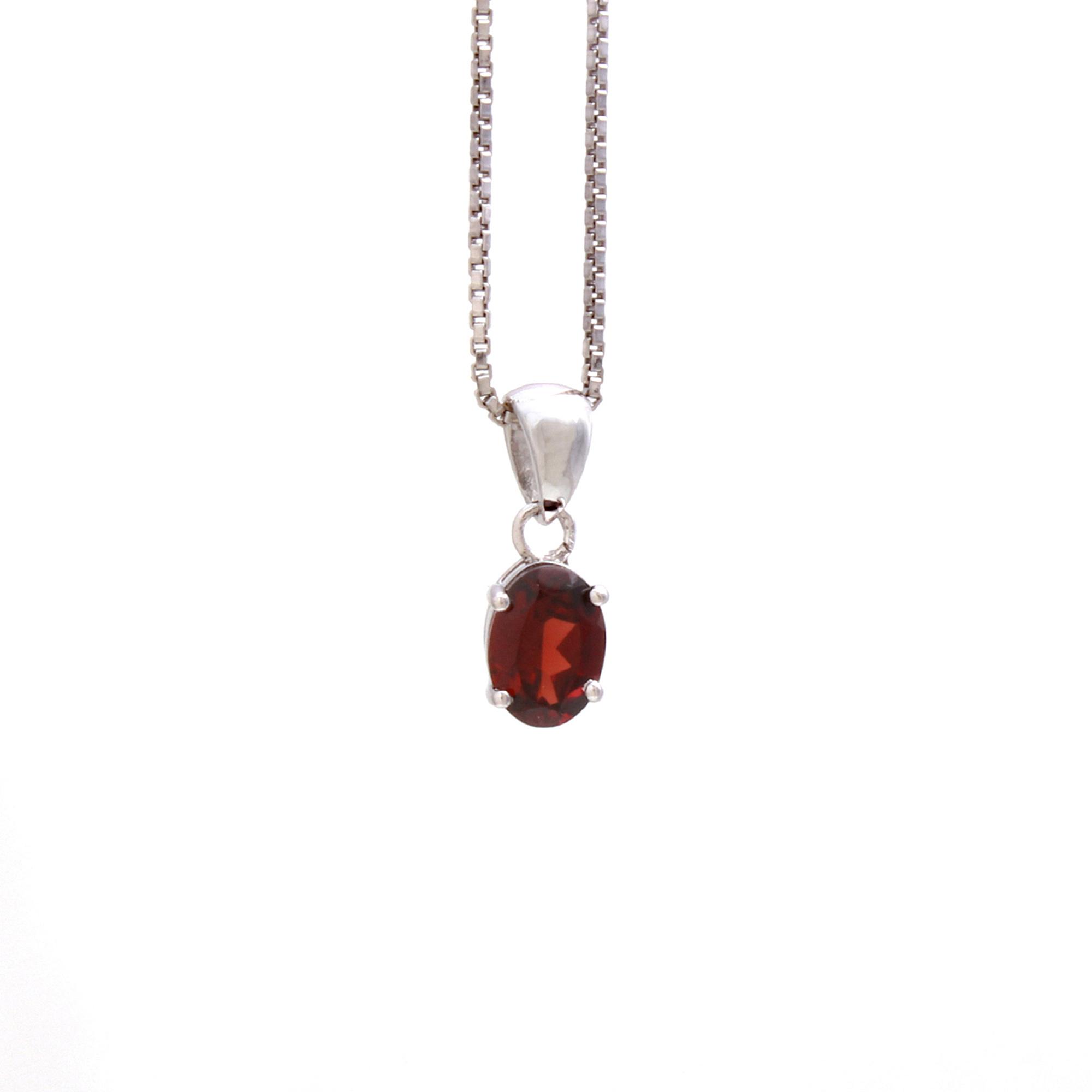 Red Garnet Solitaire Pendant With Chain