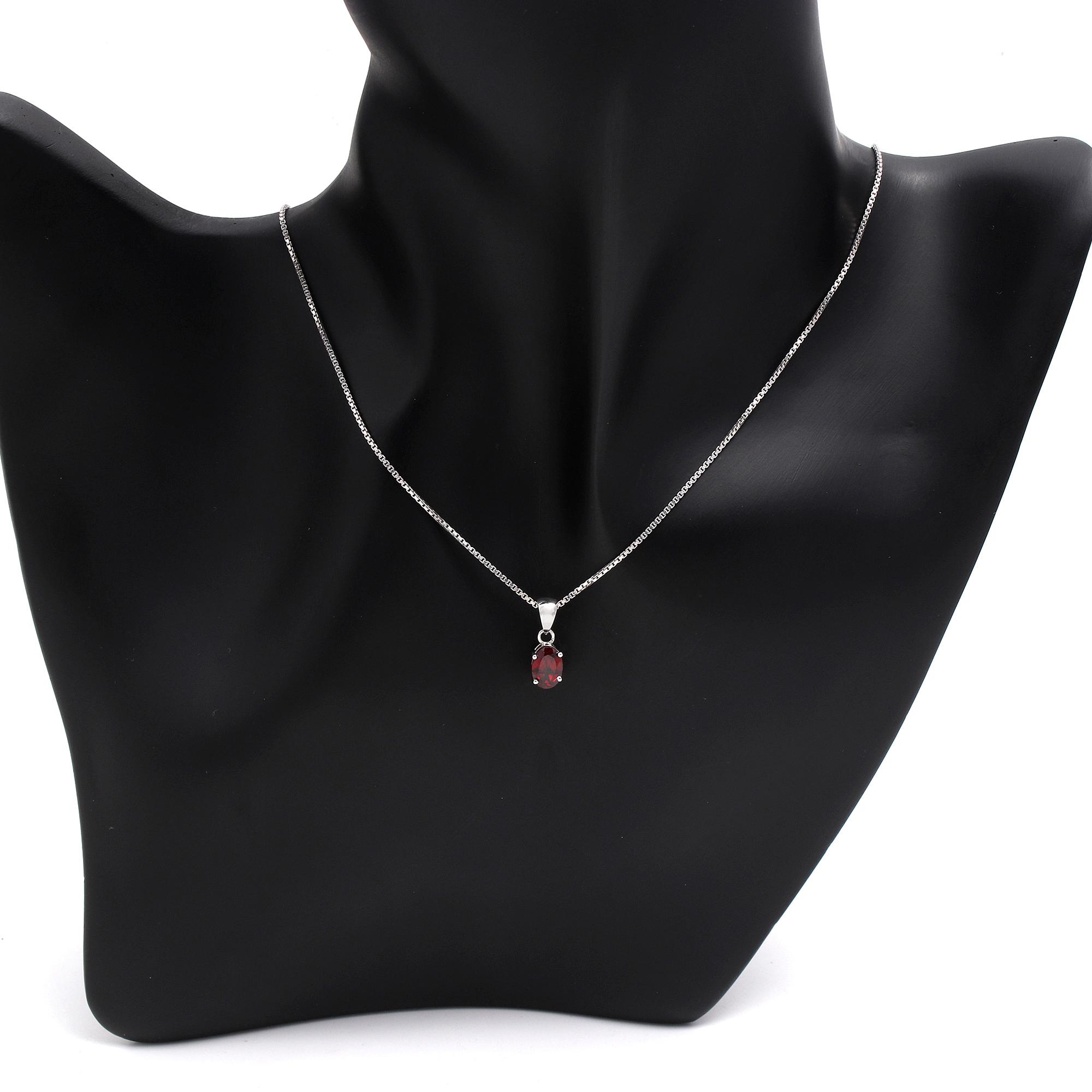 Red Garnet Solitaire Pendant With Chain