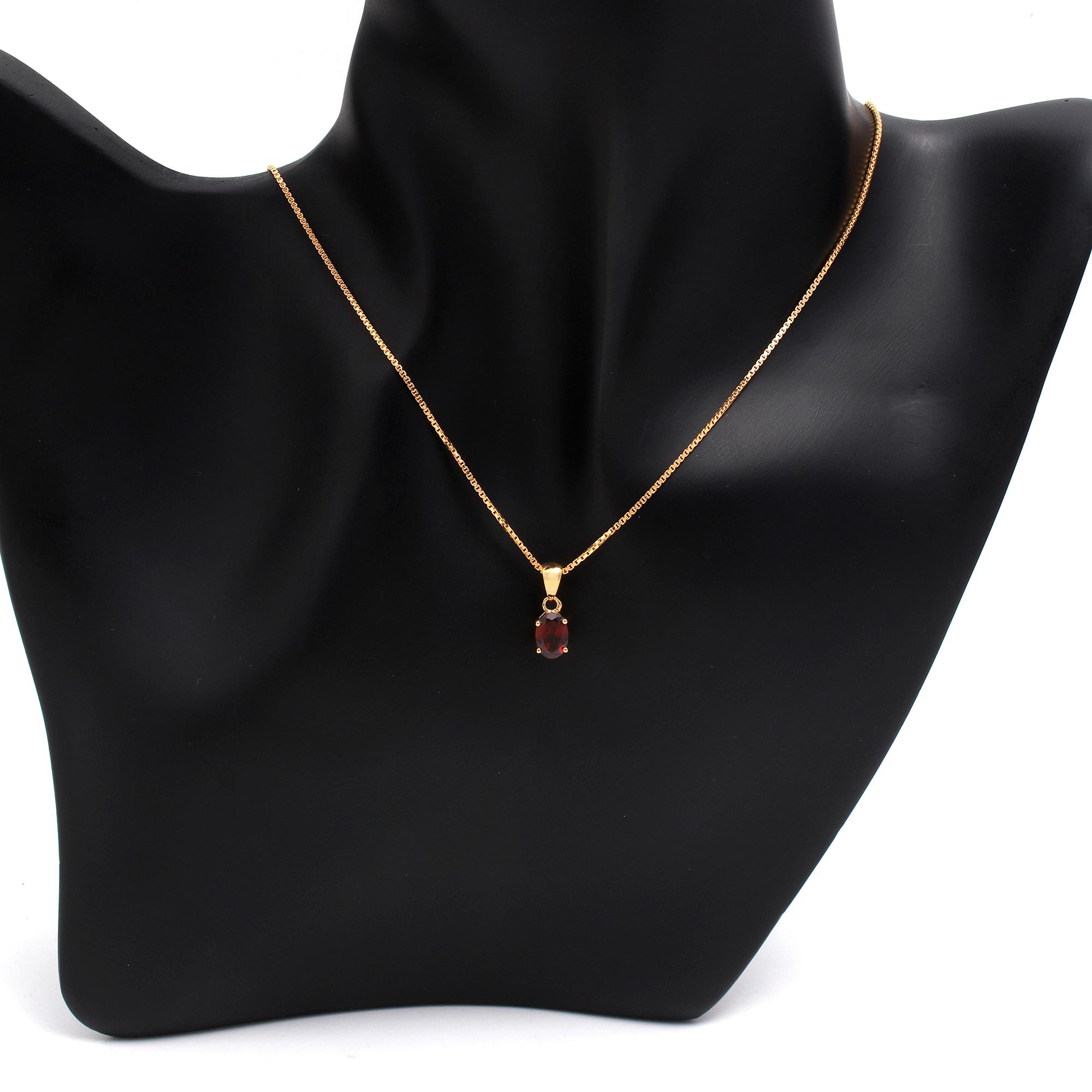 Red Garnet Solitaire Pendant With Chain