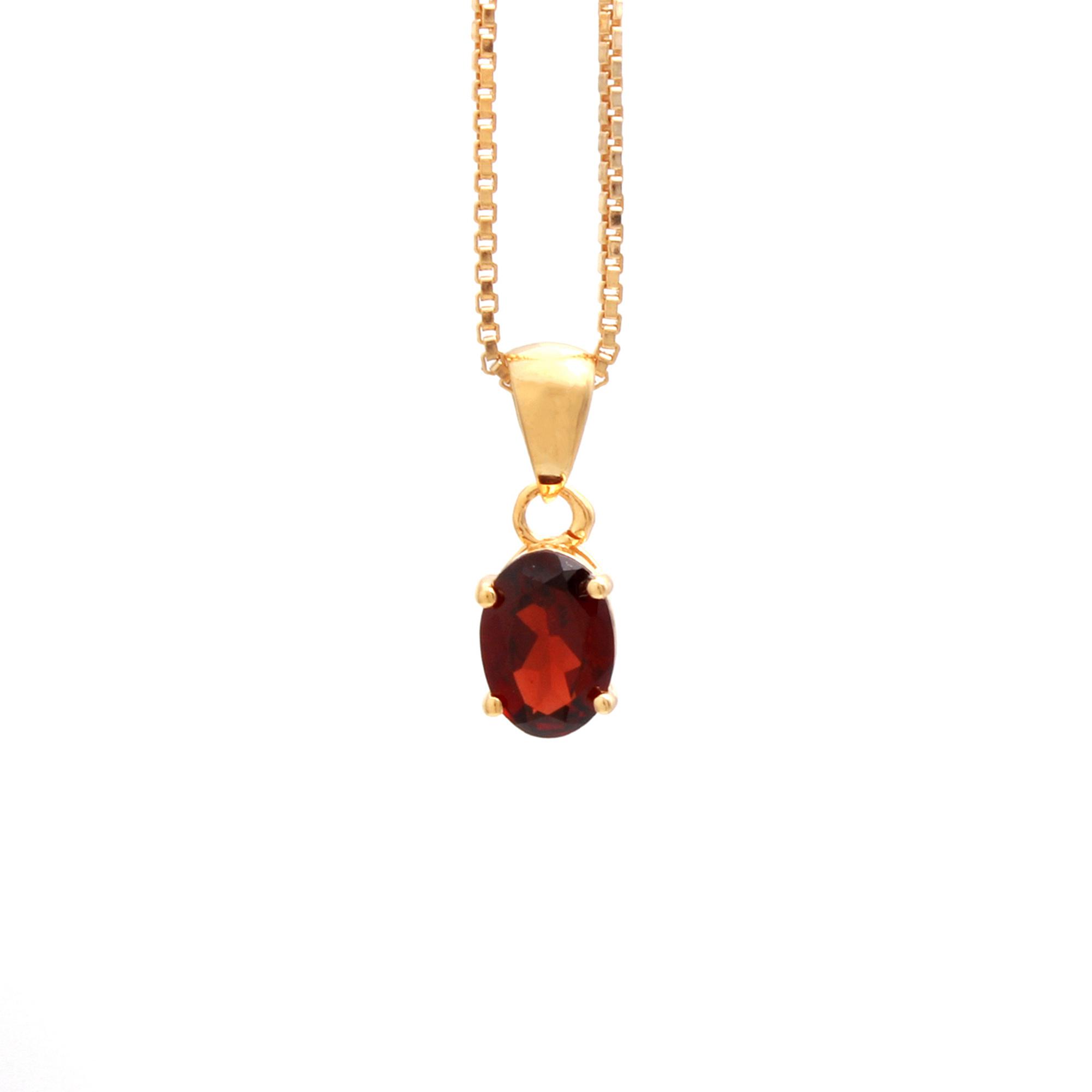 Red Garnet Solitaire Pendant With Chain