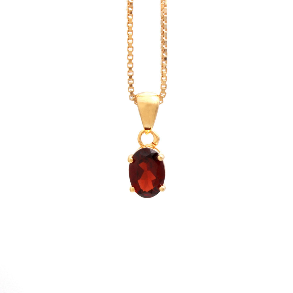 Image of Red Garnet Solitaire Pendant With Chain
