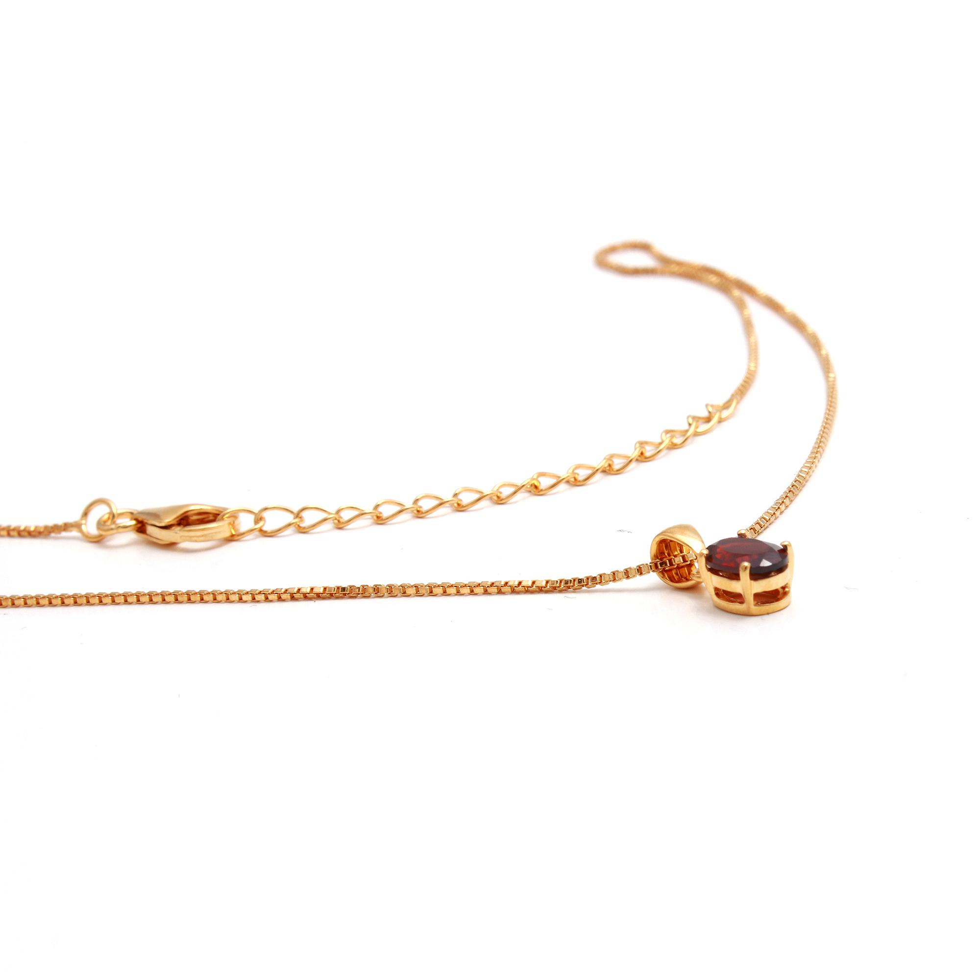 Red Garnet Solitaire Pendant With Chain