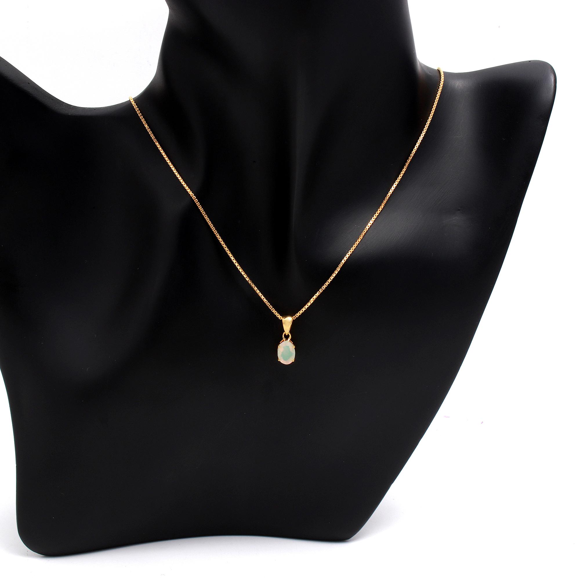 Ethiopian Opal Solitaire Pendant With Chain