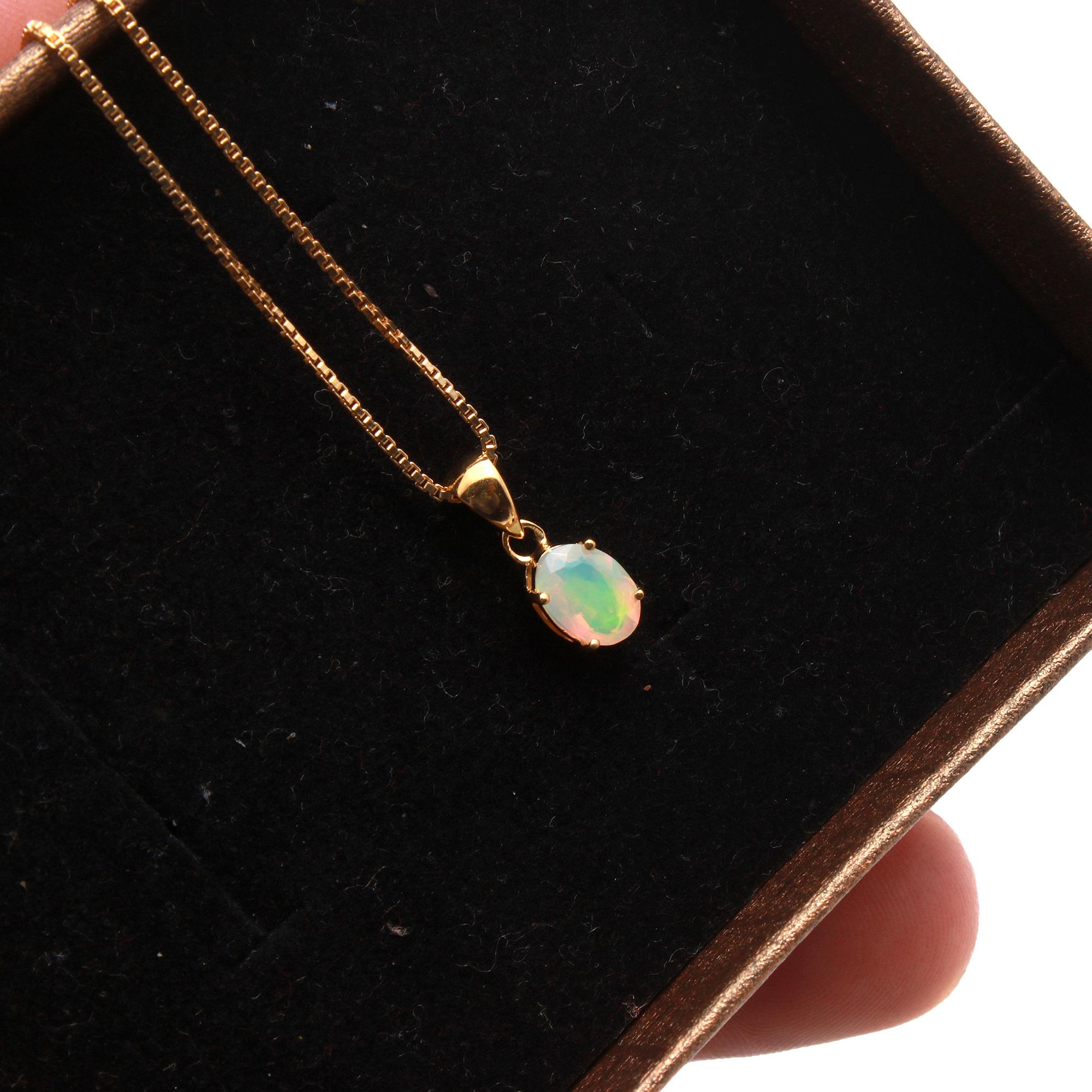 Ethiopian Opal Solitaire Pendant With Chain
