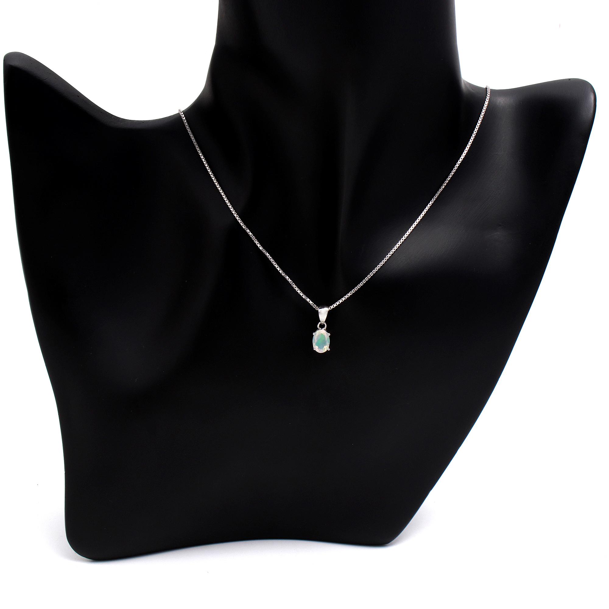 Ethiopian Opal Solitaire Pendant With Chain
