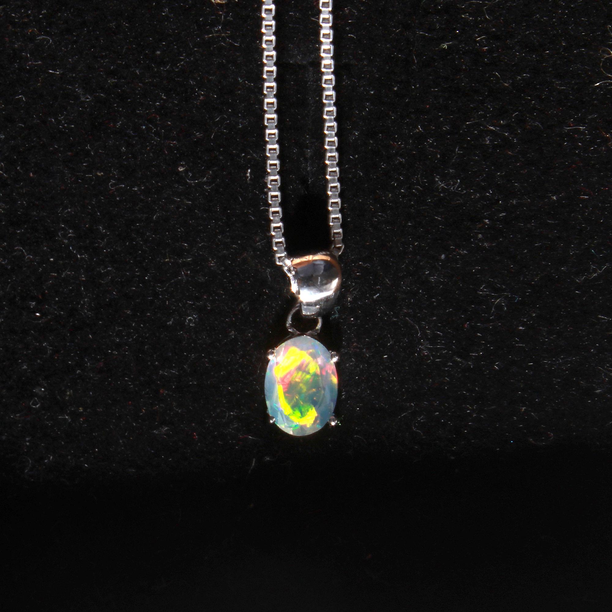 Ethiopian Opal Solitaire Pendant With Chain