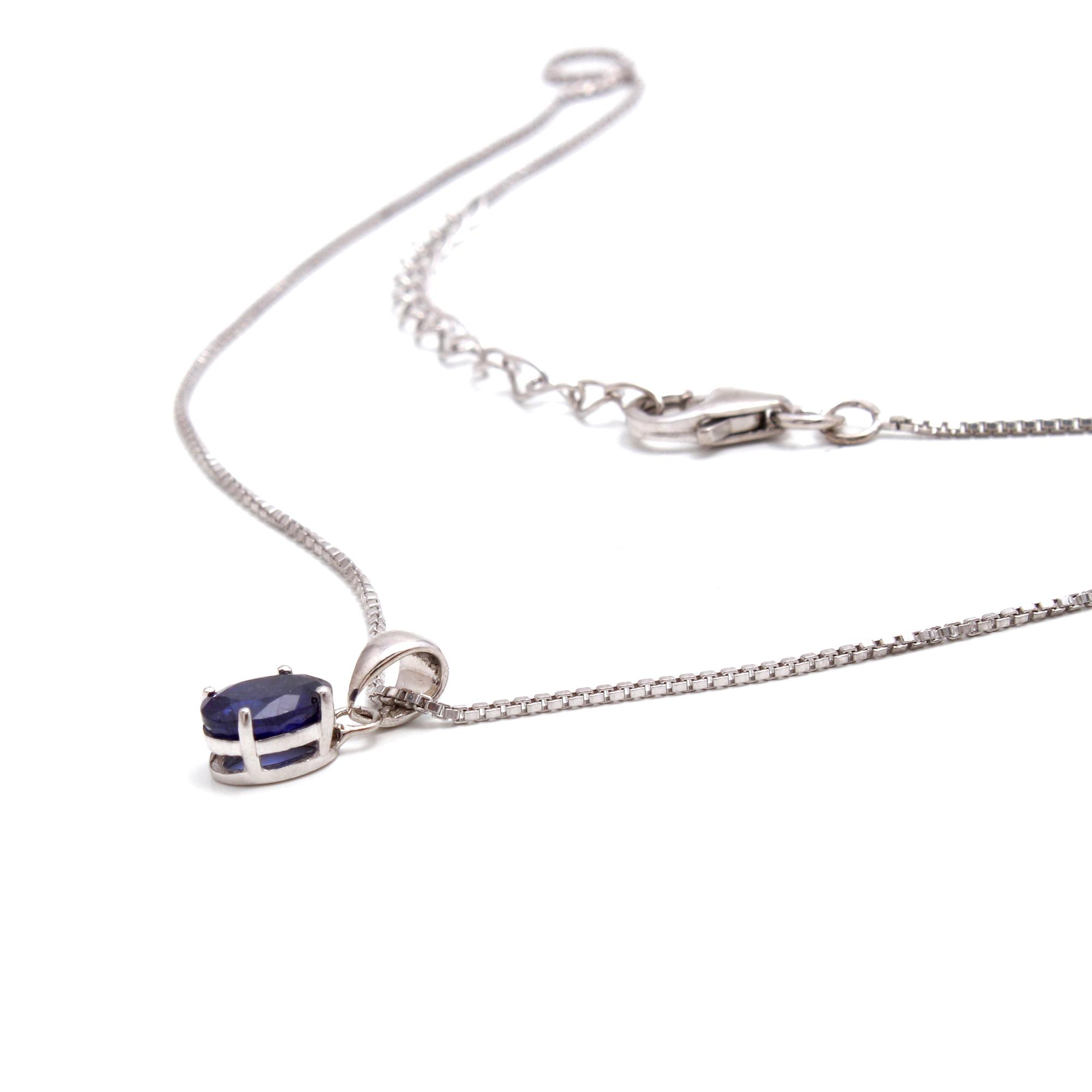 Blue Sapphire Solitaire Pendant With Chain