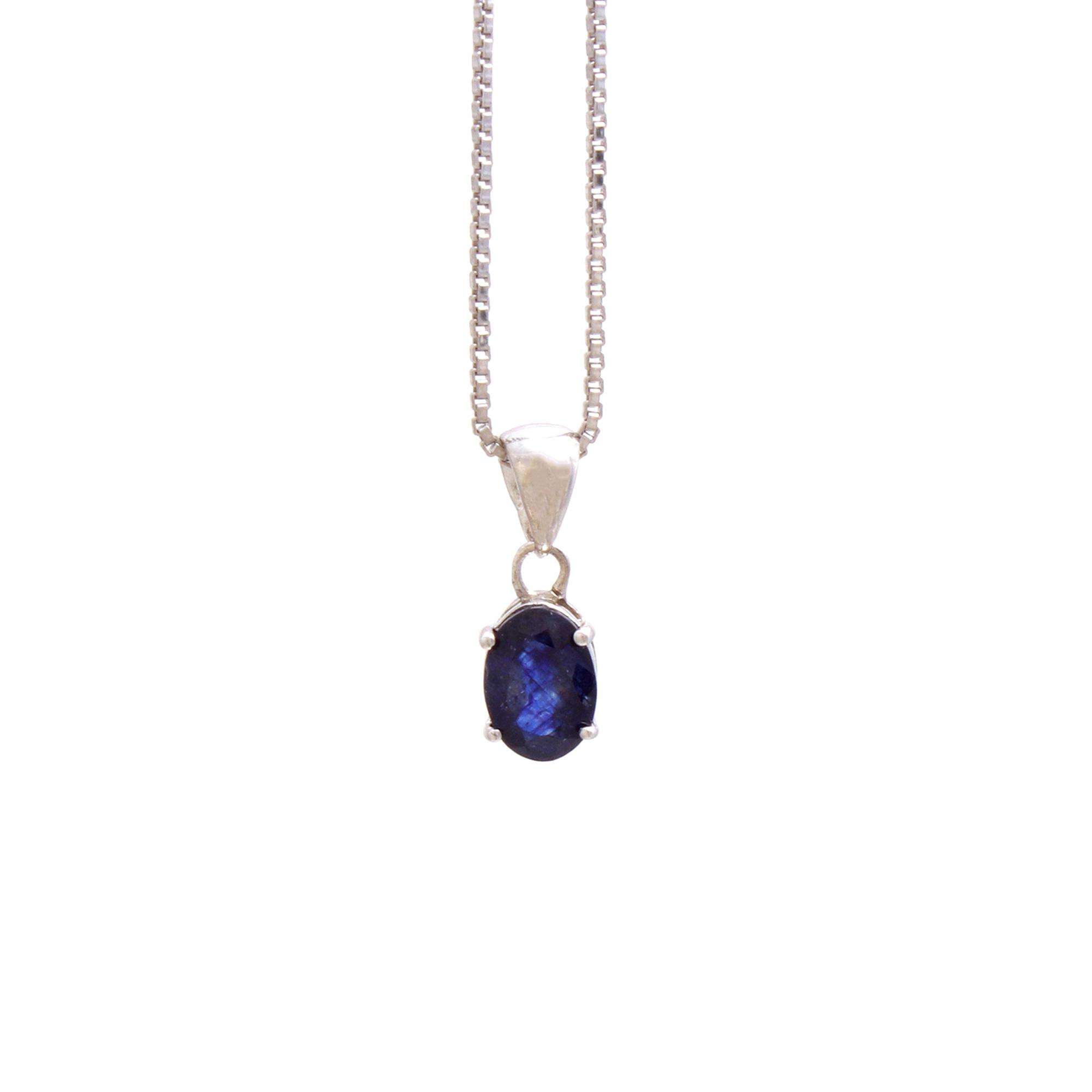 Blue Sapphire Solitaire Pendant With Chain