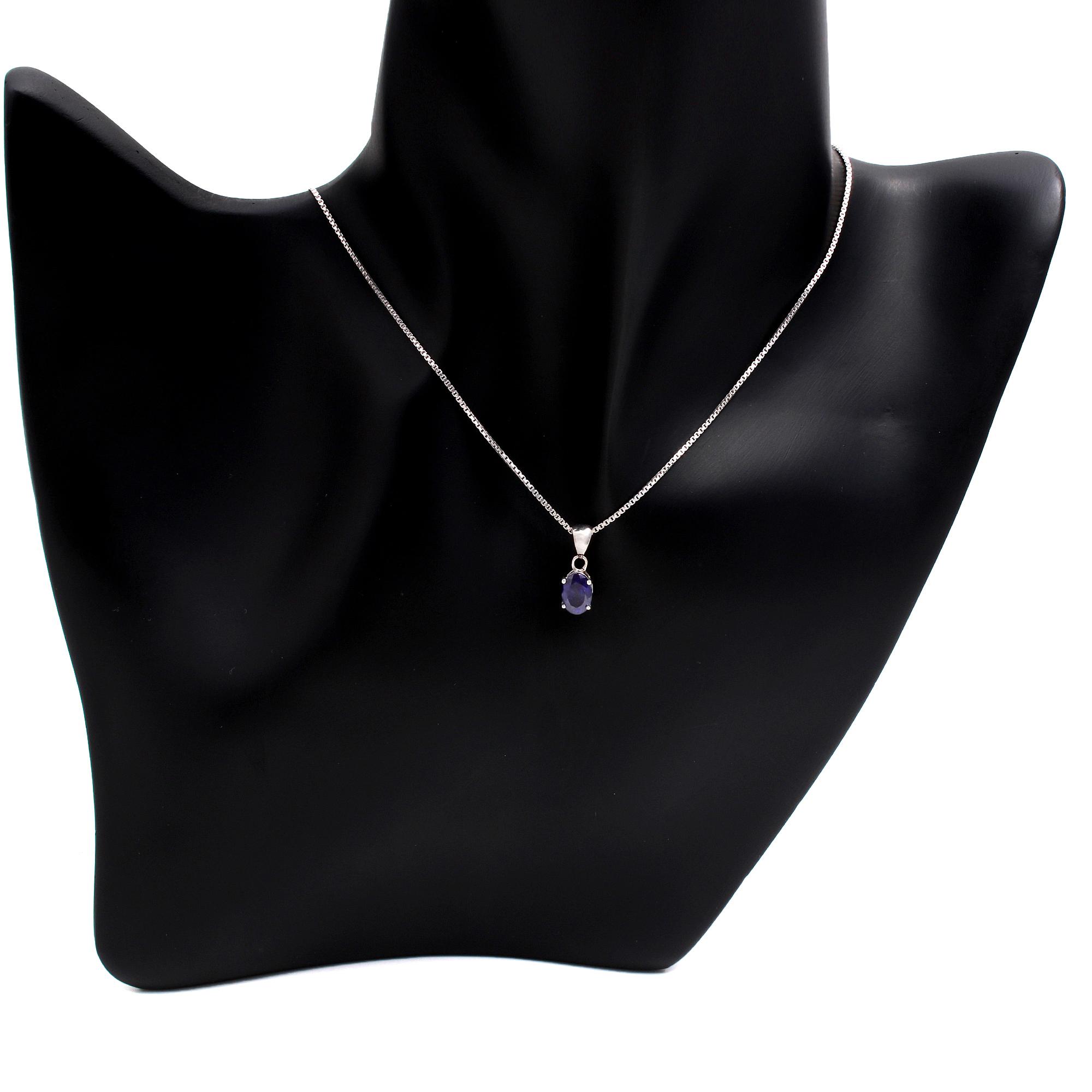 Blue Sapphire Solitaire Pendant With Chain