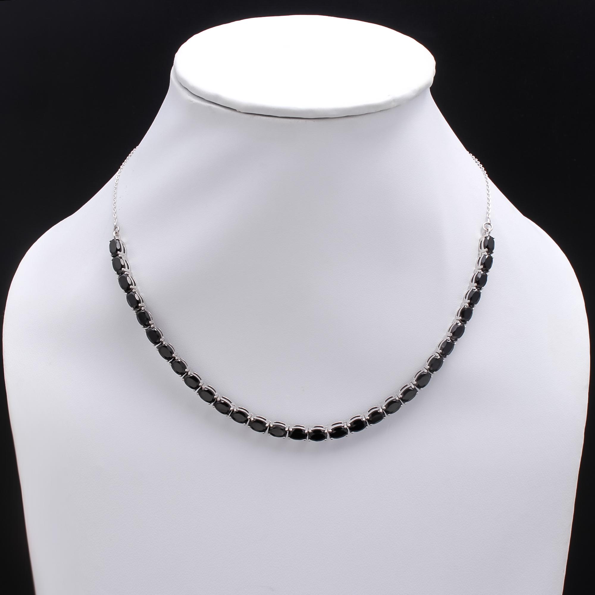 Black Sapphire Half Tennis Necklace