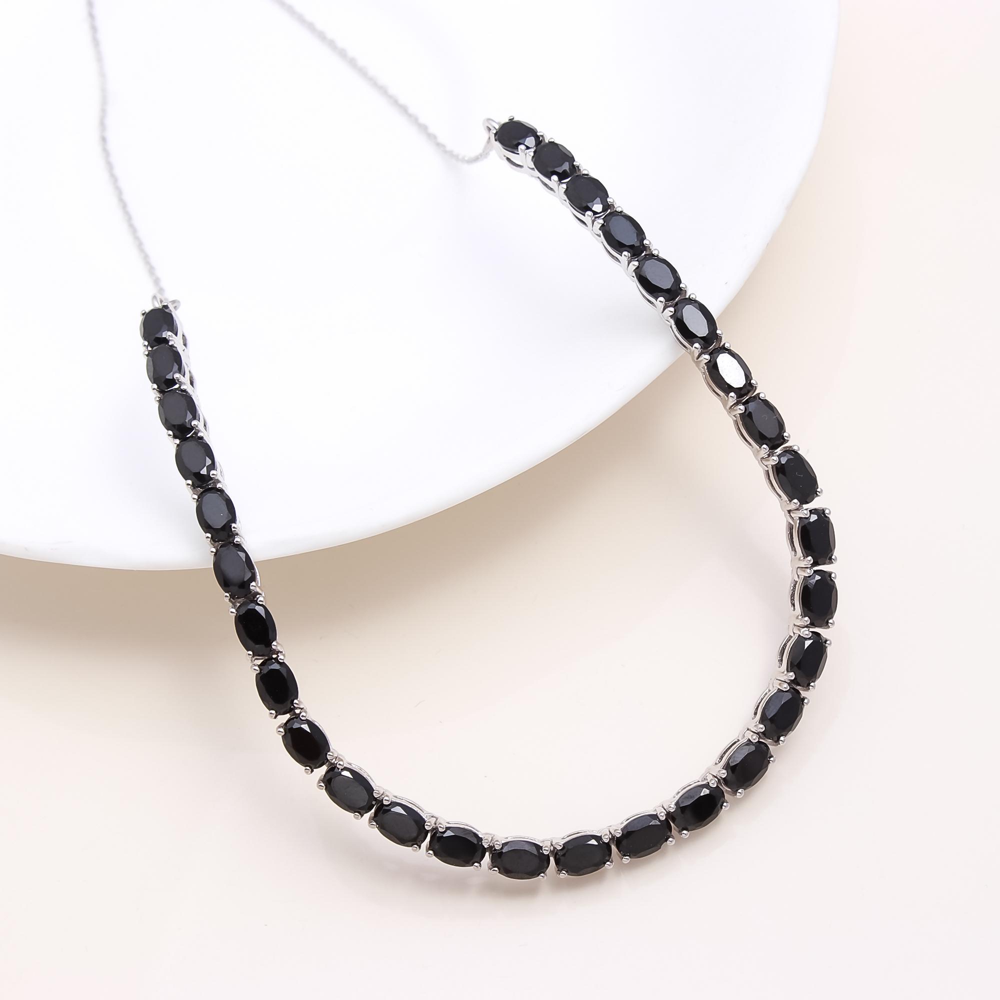 Black Sapphire Half Tennis Necklace