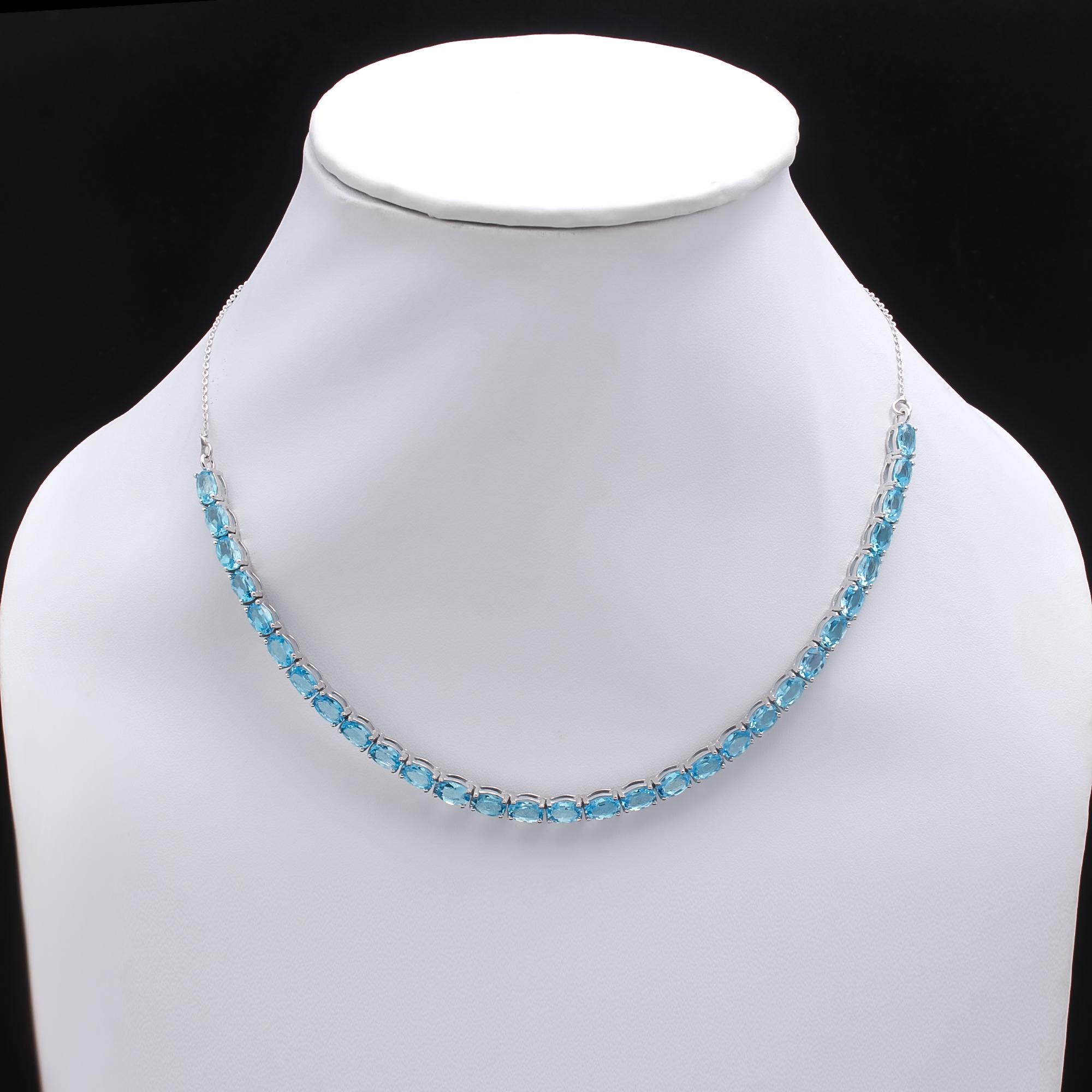 Sky Blue Topaz Half Tennis Necklace