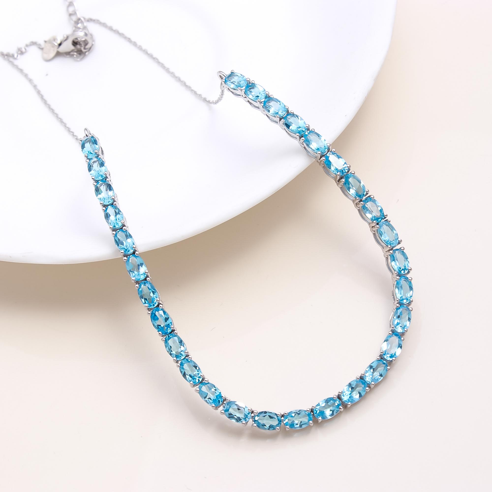 Sky Blue Topaz Half Tennis Necklace