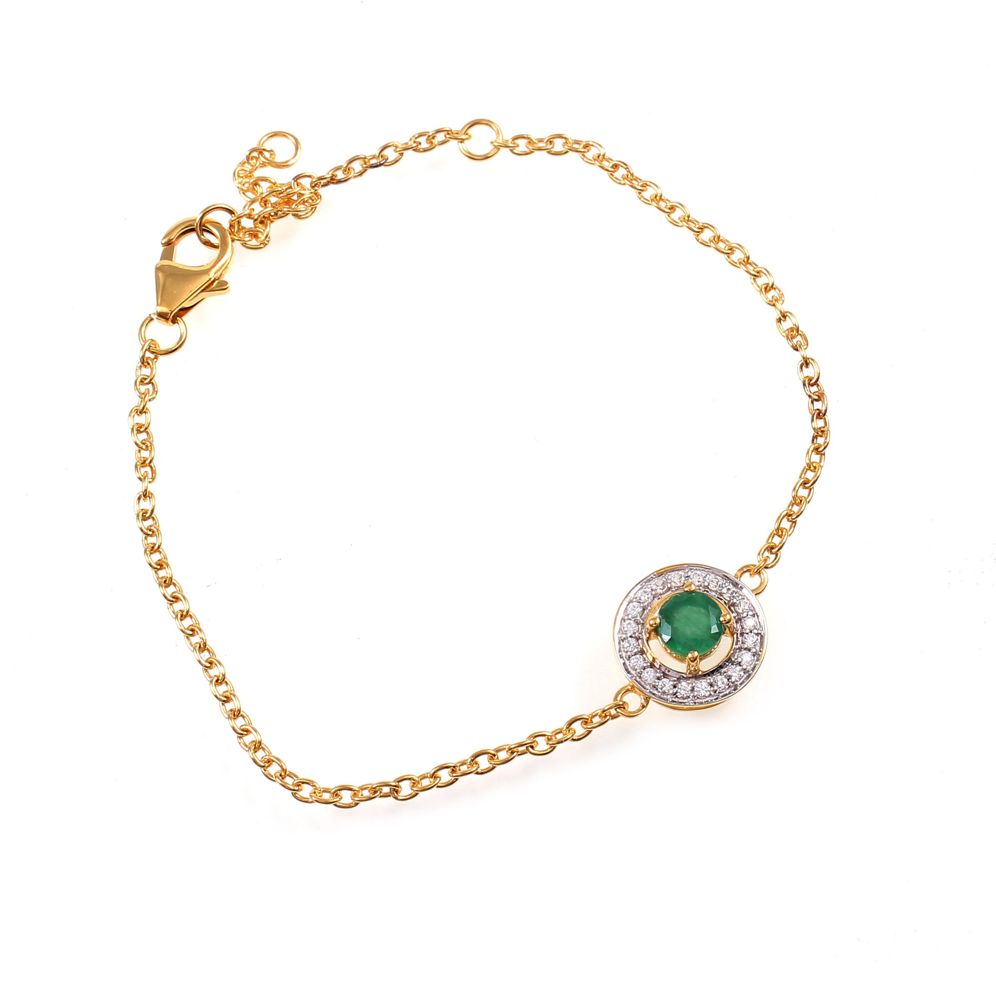 Natural Emerald Chain Bracelet With Fish Lock