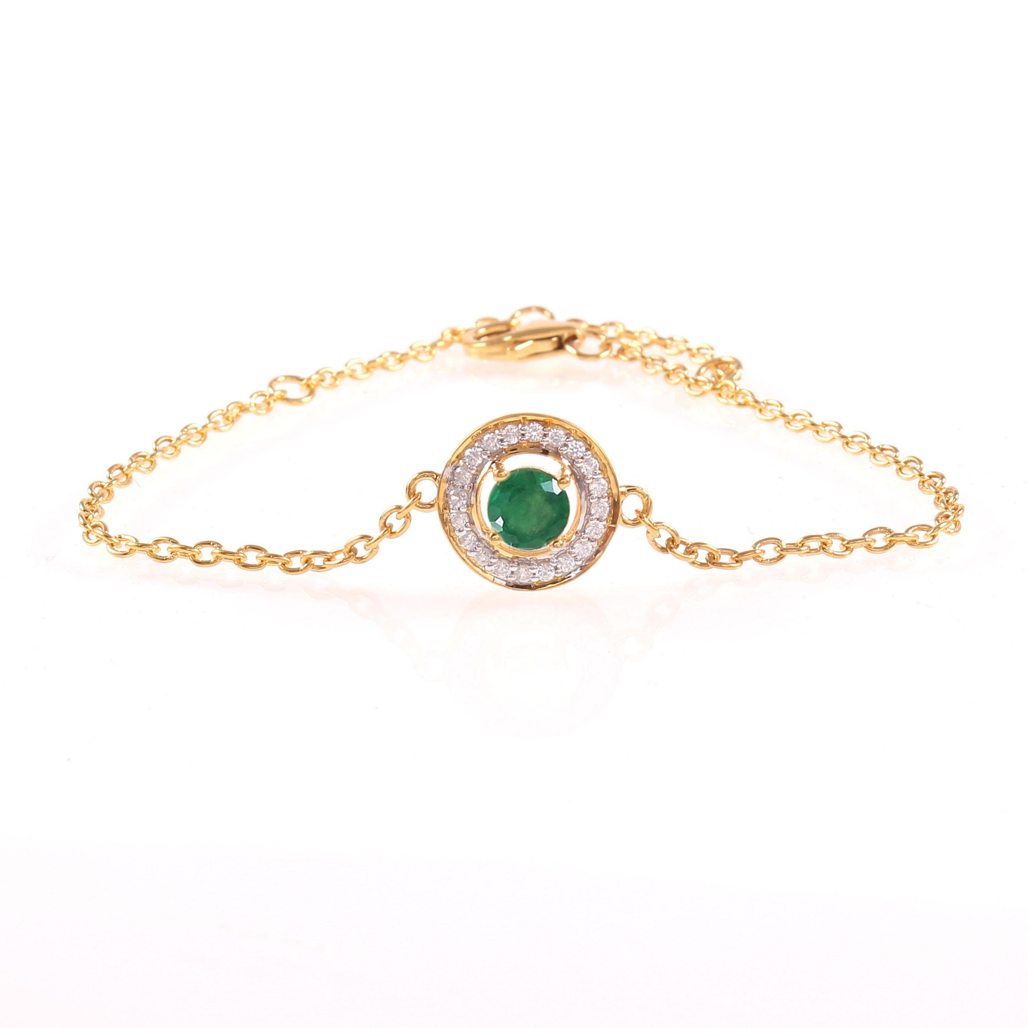 Natural Emerald Chain Bracelet With Fish Lock