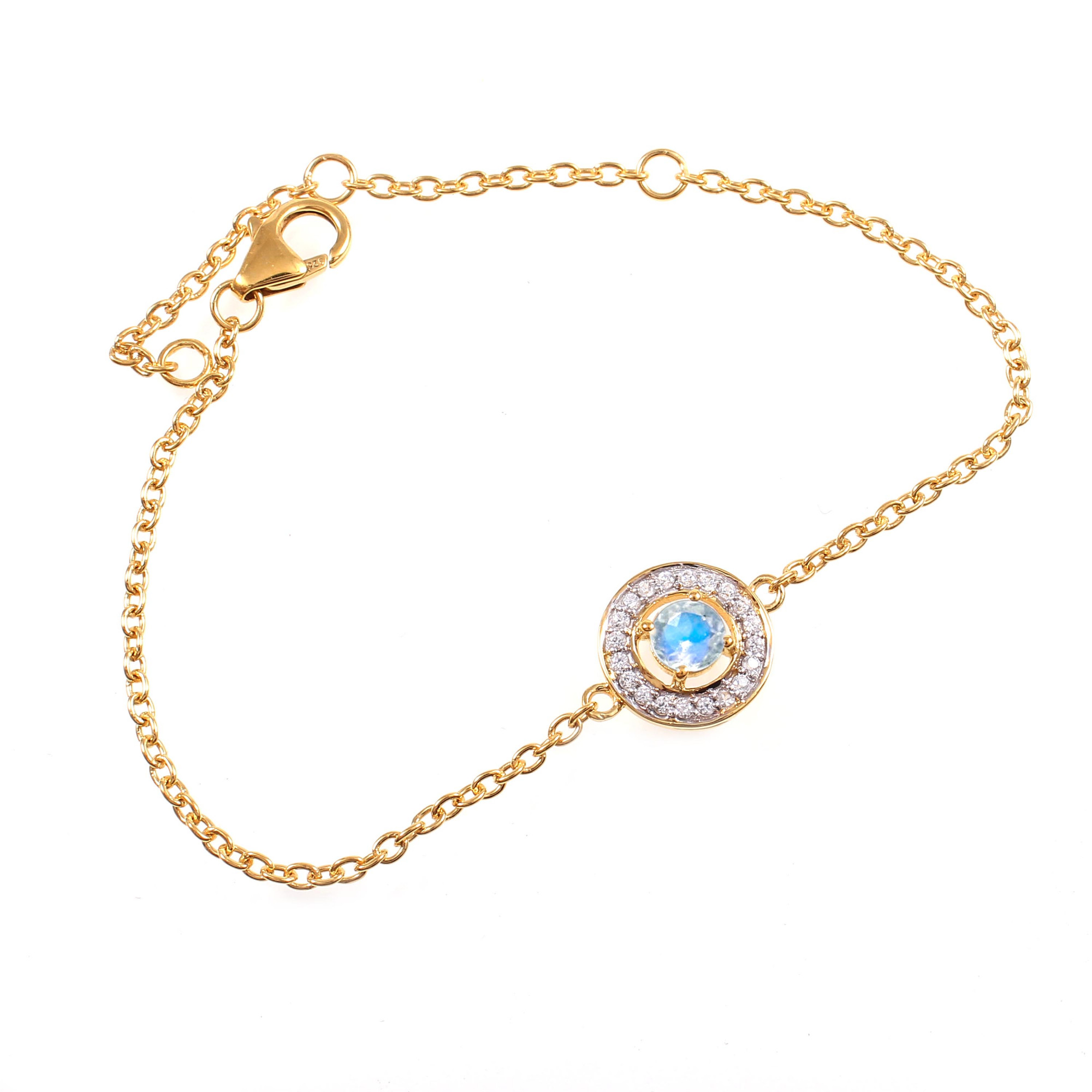 Rainbow Moonstone Chain Bracelet With Fish Lock