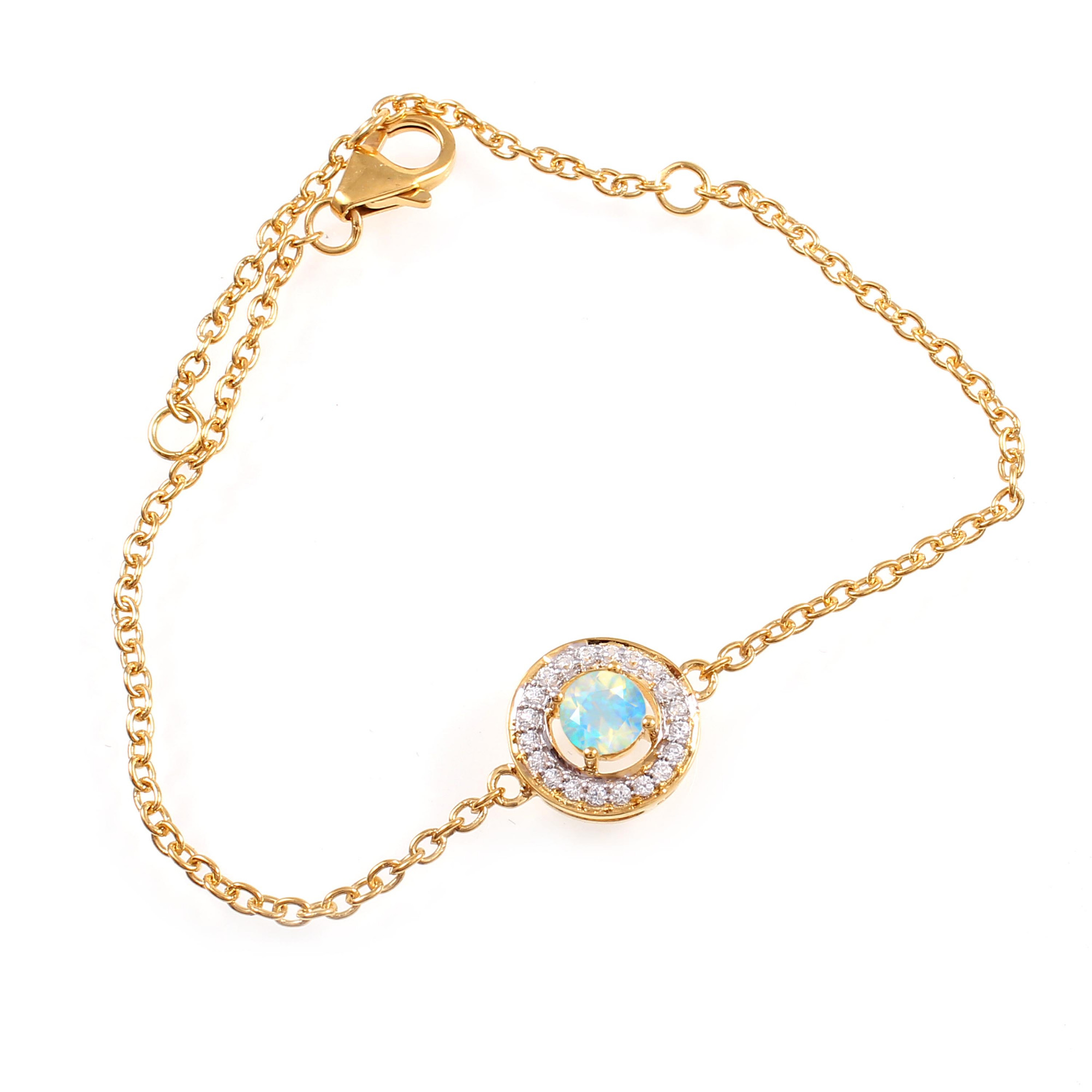Ethiopian Opal Chain Bracelet With Fish Lock