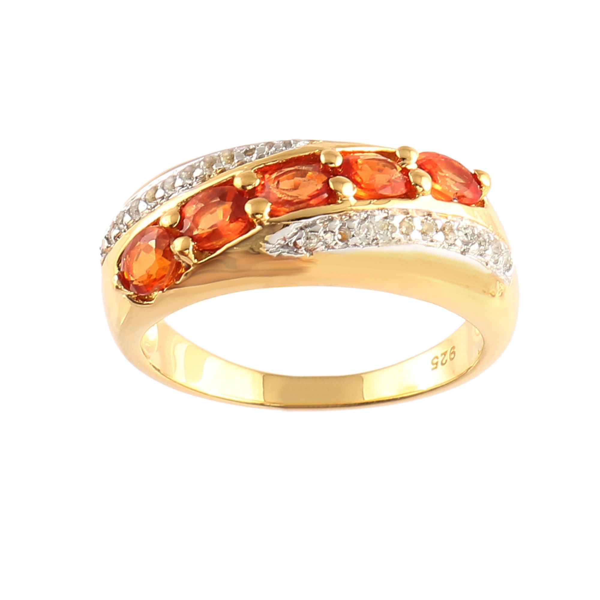 Orange Sapphire 5 Stone Band With Natural White Zircon
