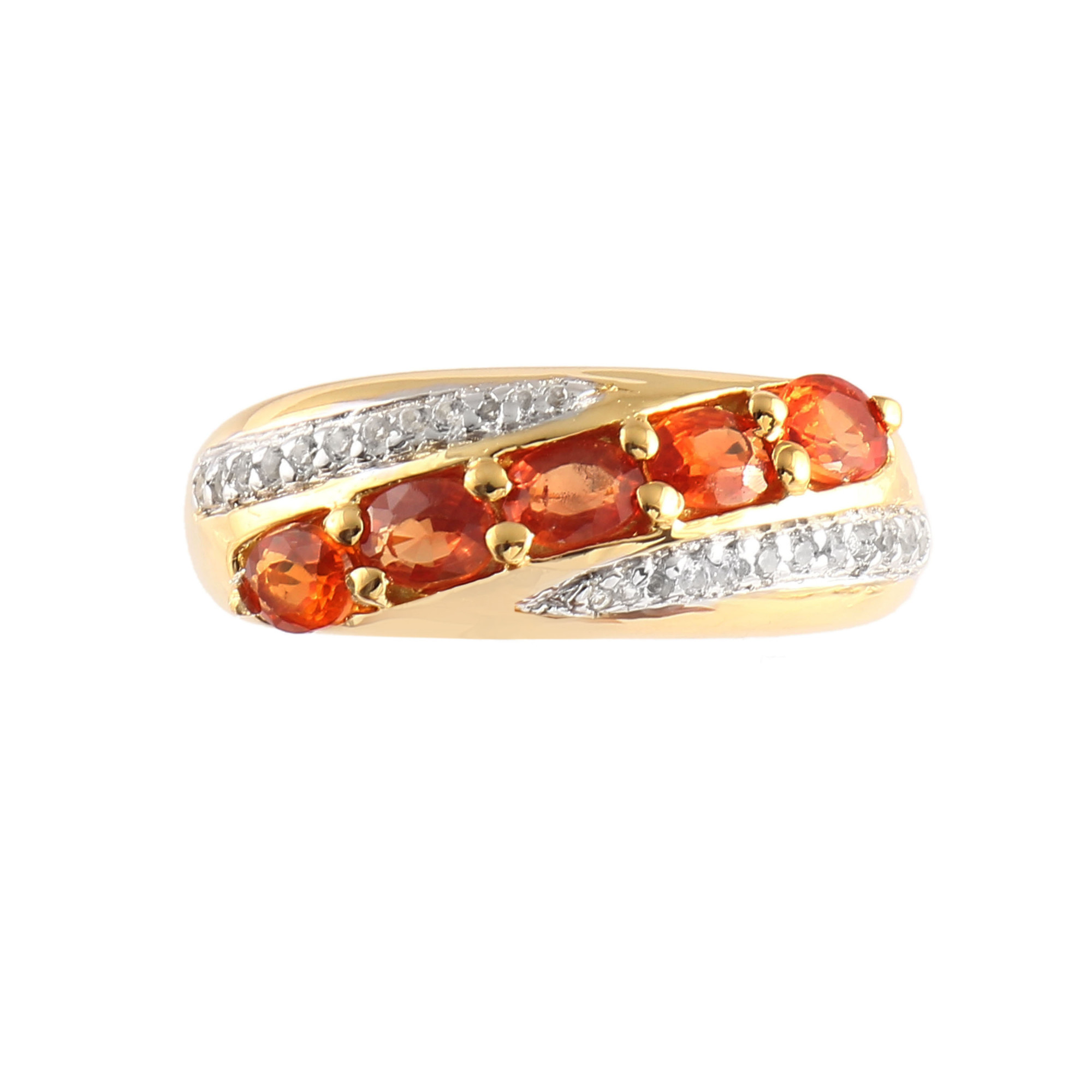 Orange Sapphire 5 Stone Band With Natural White Zircon