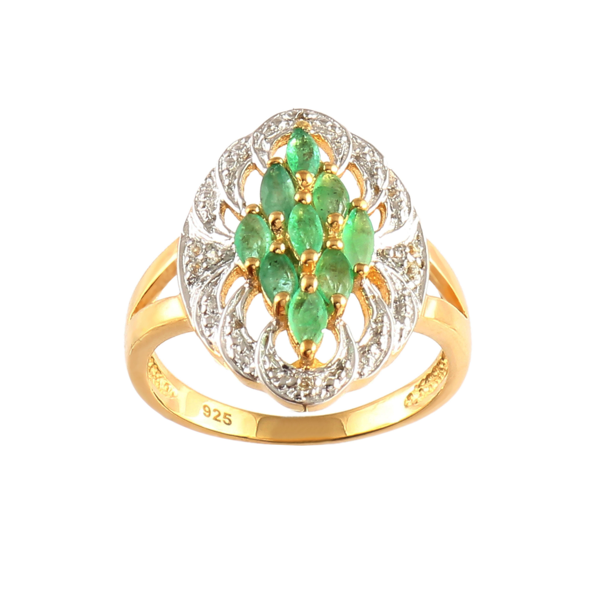 Emerald Cocktail Ring With Natural White Zircon