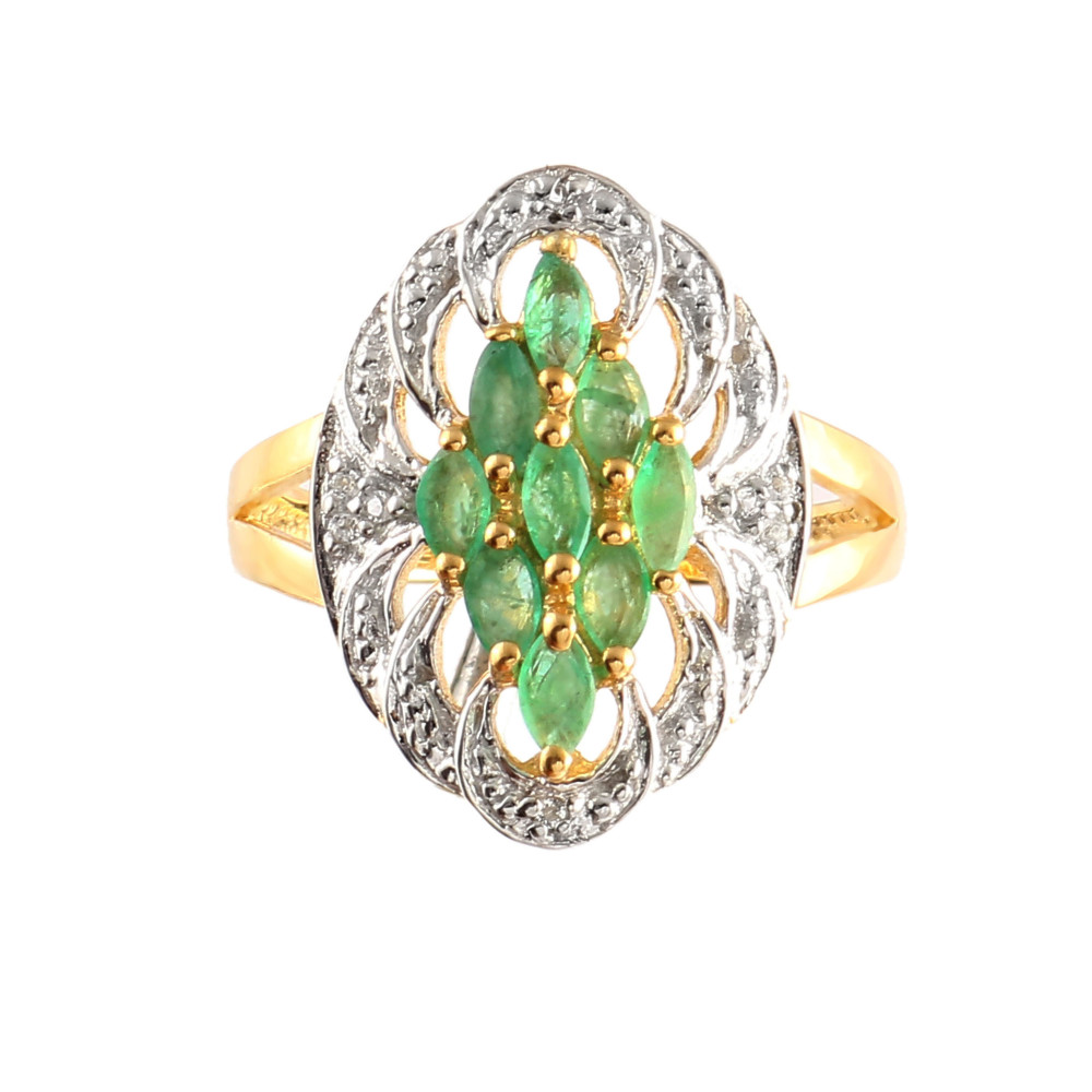 Image of Emerald Cocktail Ring With Natural White Zircon