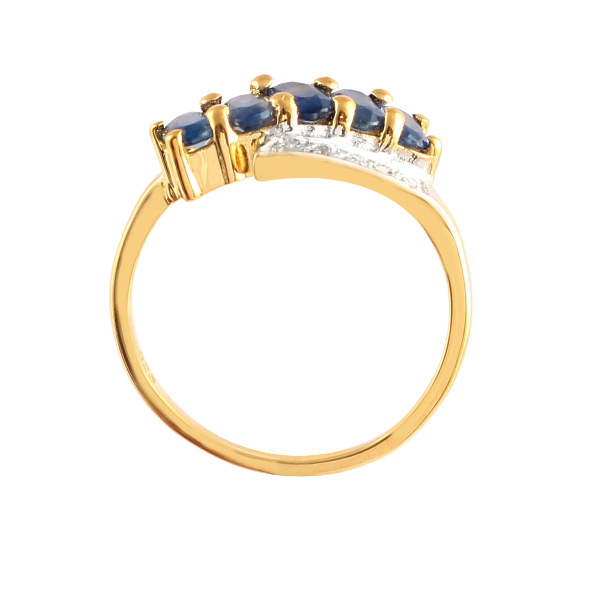 Five Stone Blue Sapphire Ring With Natural White Zircon