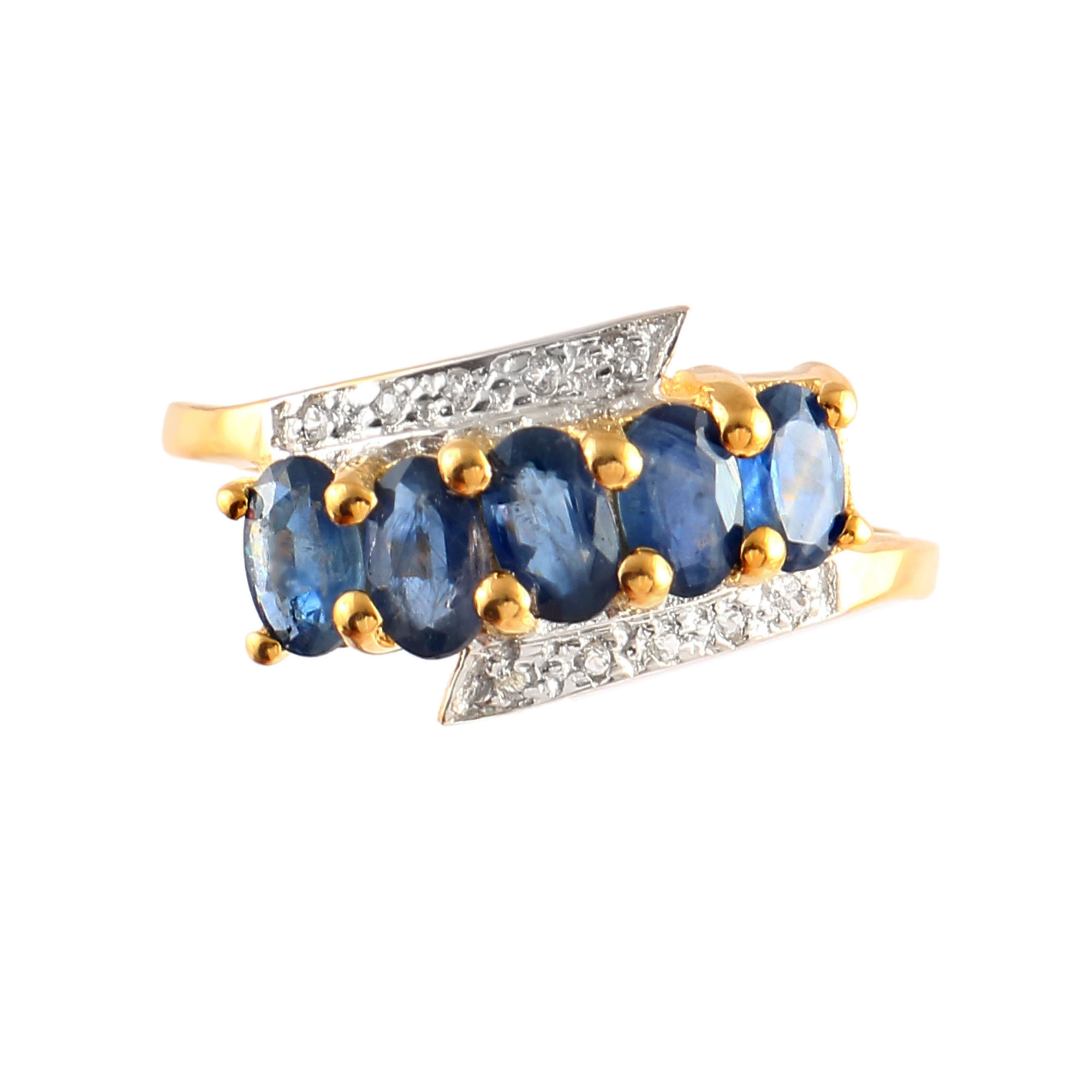 Five Stone Blue Sapphire Ring With Natural White Zircon