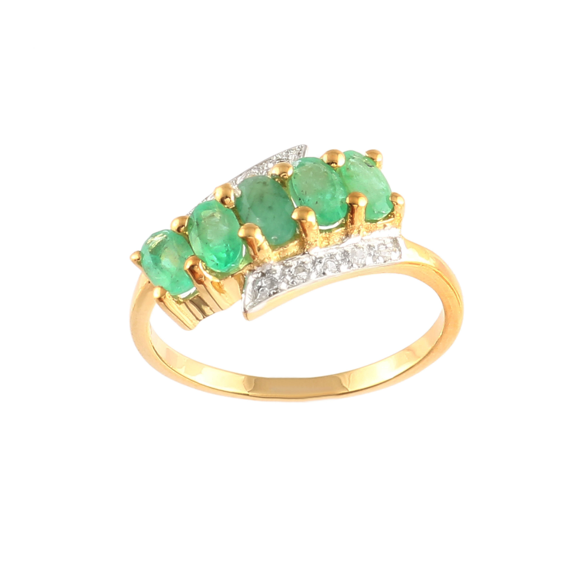 Five Stone Emerald Ring With Natural White Zircon
