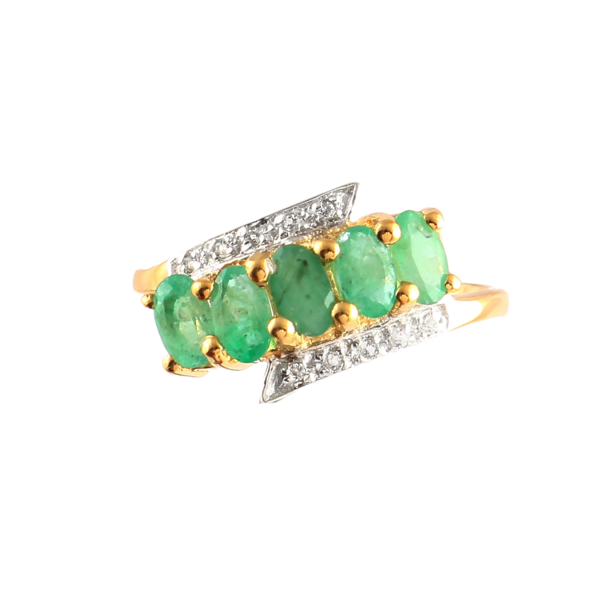 Five Stone Emerald Ring With Natural White Zircon