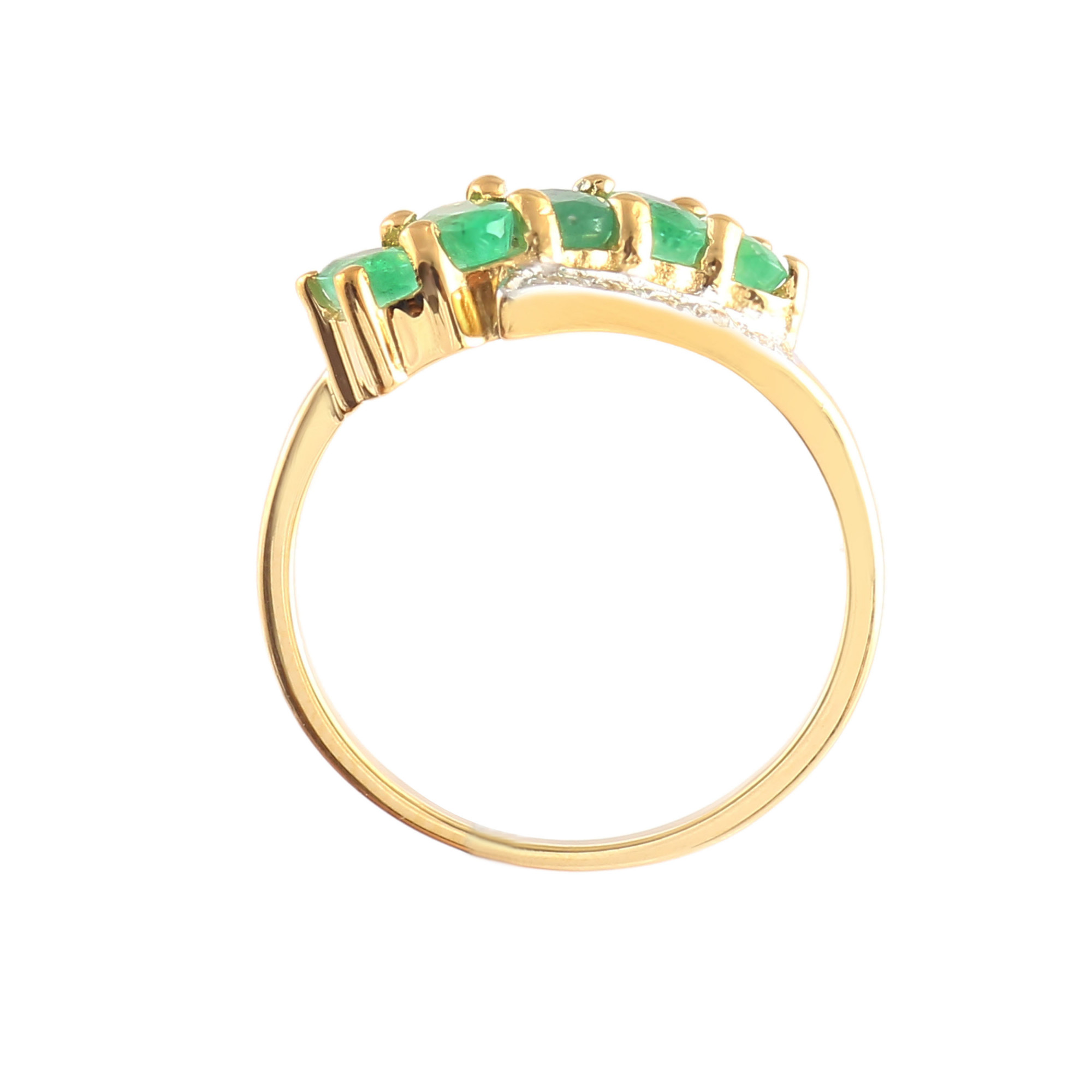 Five Stone Emerald Ring With Natural White Zircon