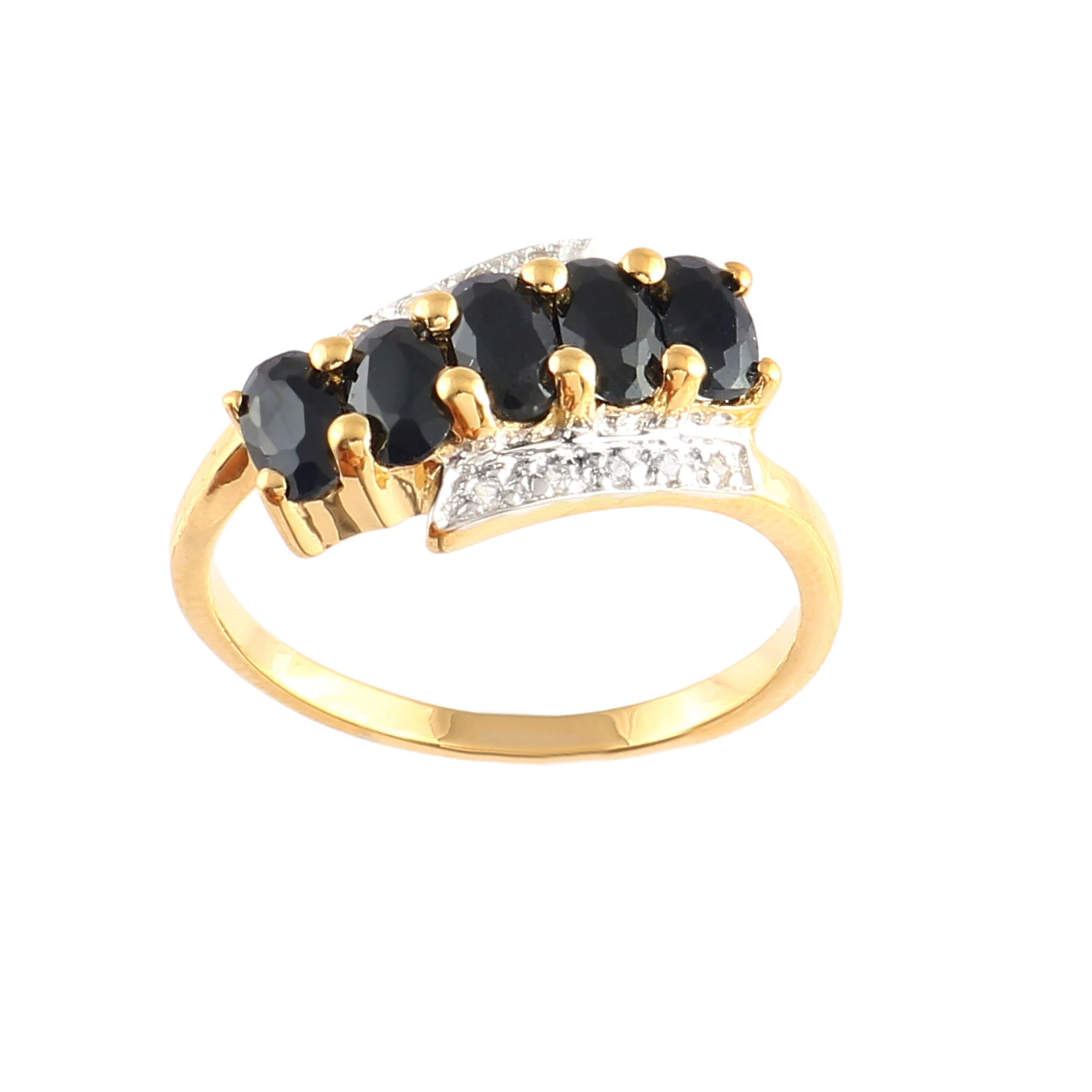 Five Stone Black Sapphire Ring With Natural White Zircon