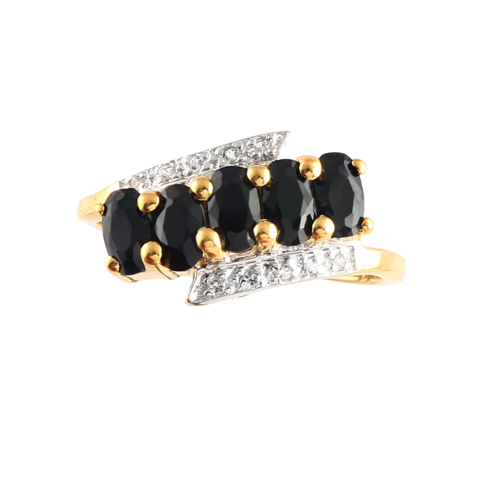 Five Stone Black Sapphire Ring With Natural White Zircon