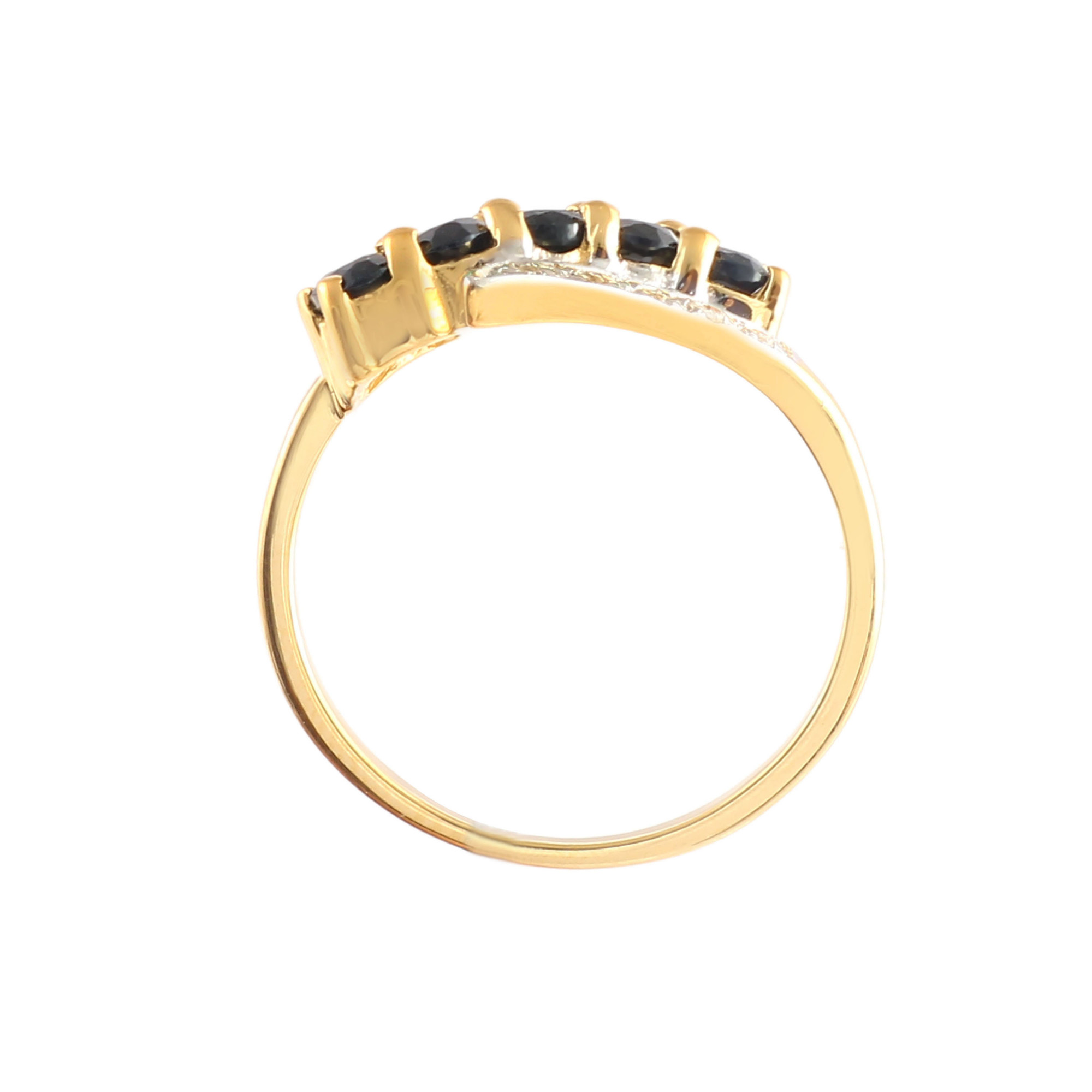 Five Stone Black Sapphire Ring With Natural White Zircon