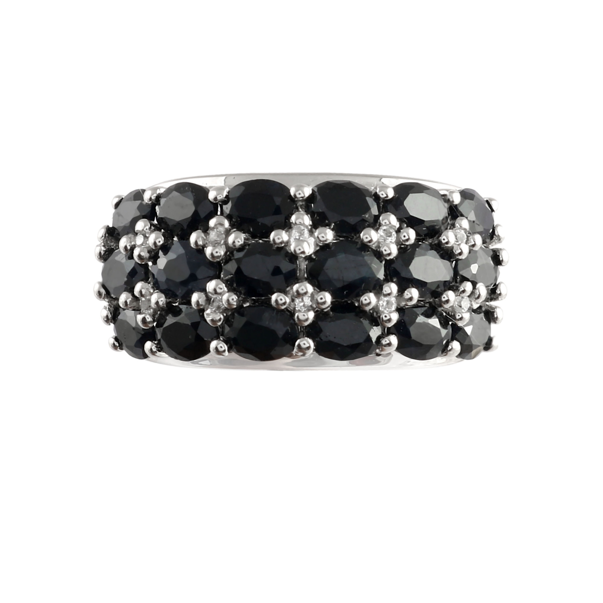 Black Sapphire Three Row Band Ring