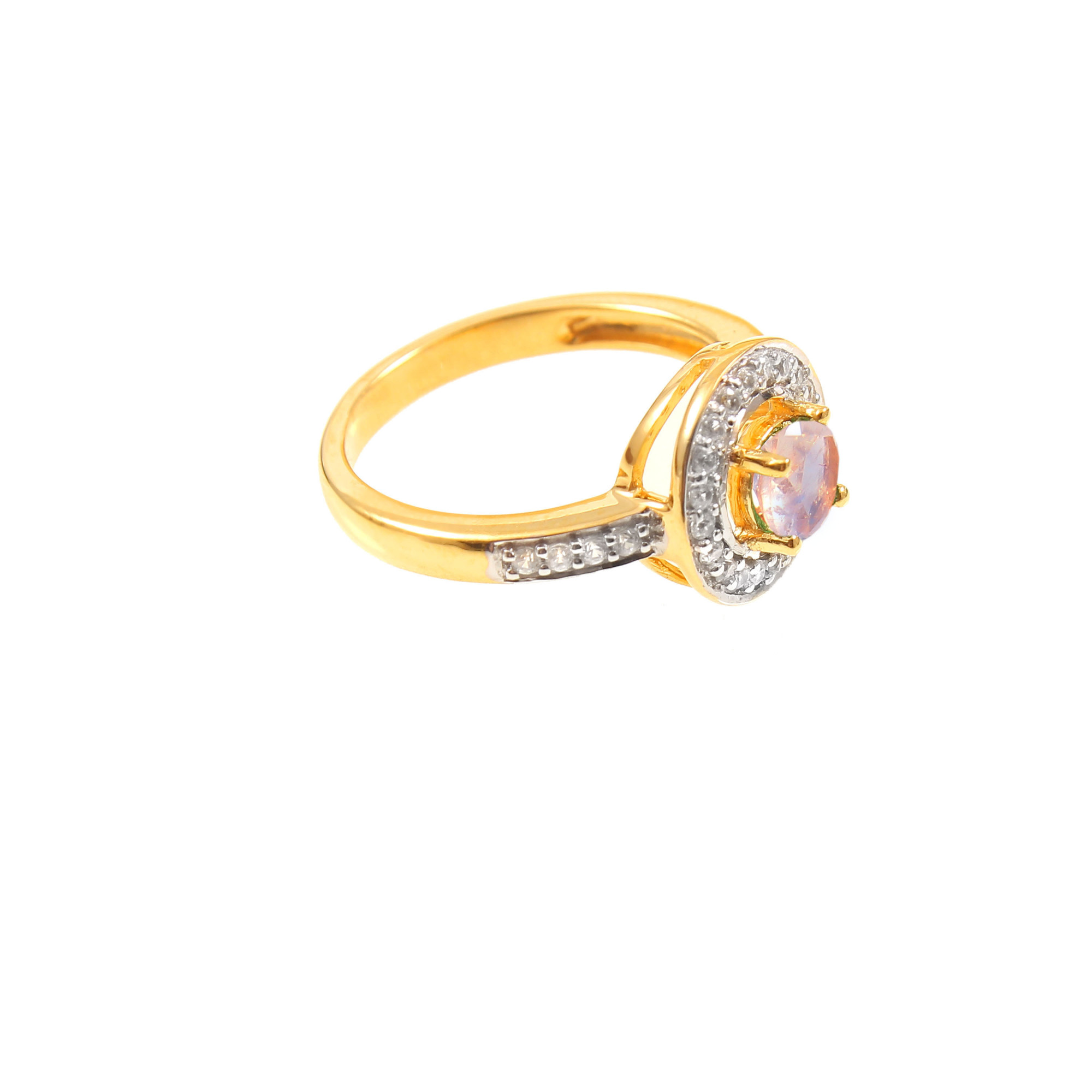 Rainbow Moonstone Halo Engagement Ring With Natural White Zircons