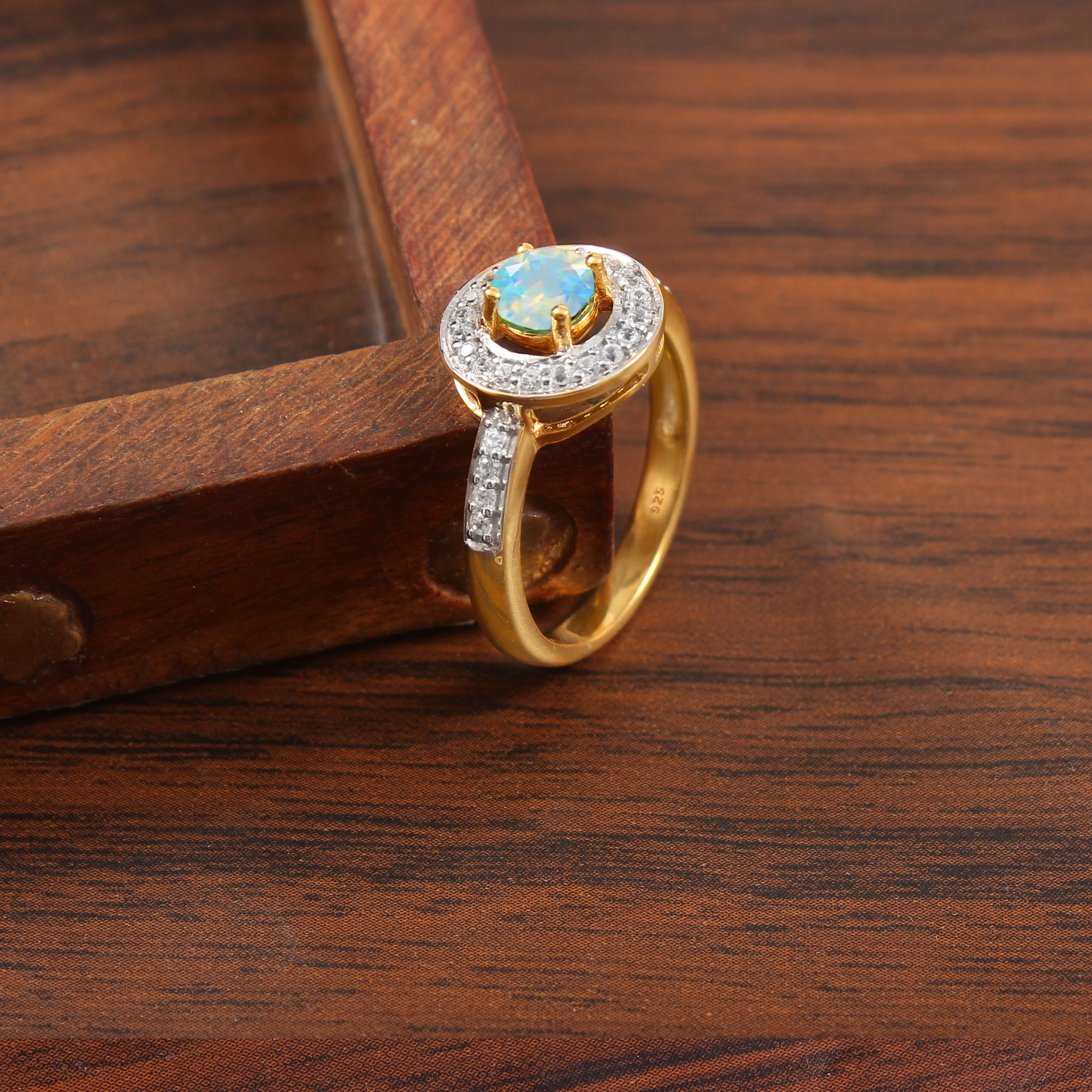 Ethiopian Opal Halo Engagement Ring With Natural White Zircons